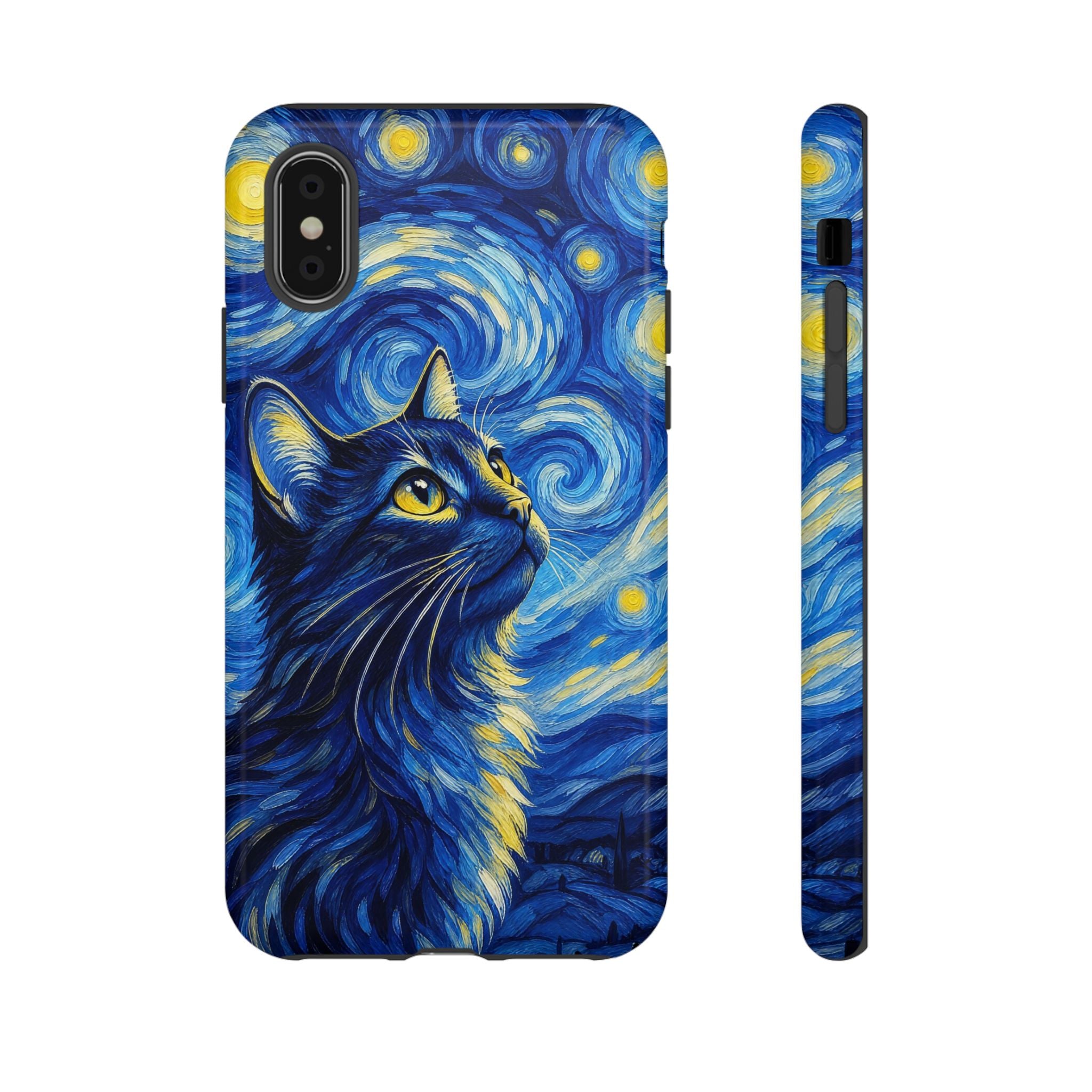 Starry Night Cat Phone Case — Van GoghStyle Blue Galaxy iPhone Cover