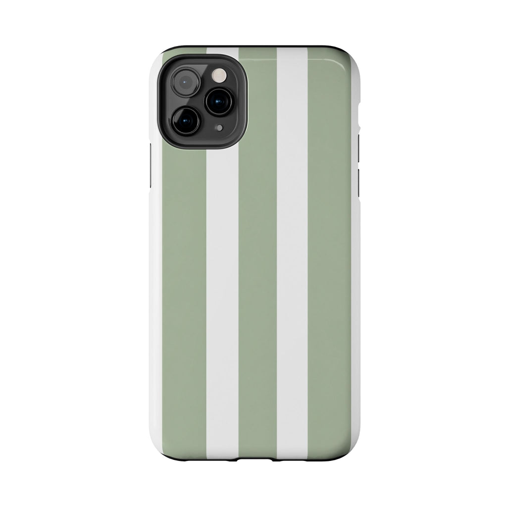 Sage & White Striped Tough Phone Case — Durable Protective Phone Cover