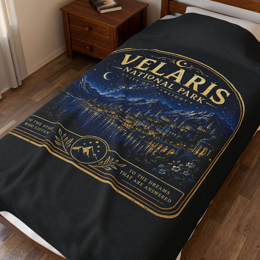Velaris National Park Velveteen Plush Blanket — Starry Night Mountain Lake Throw