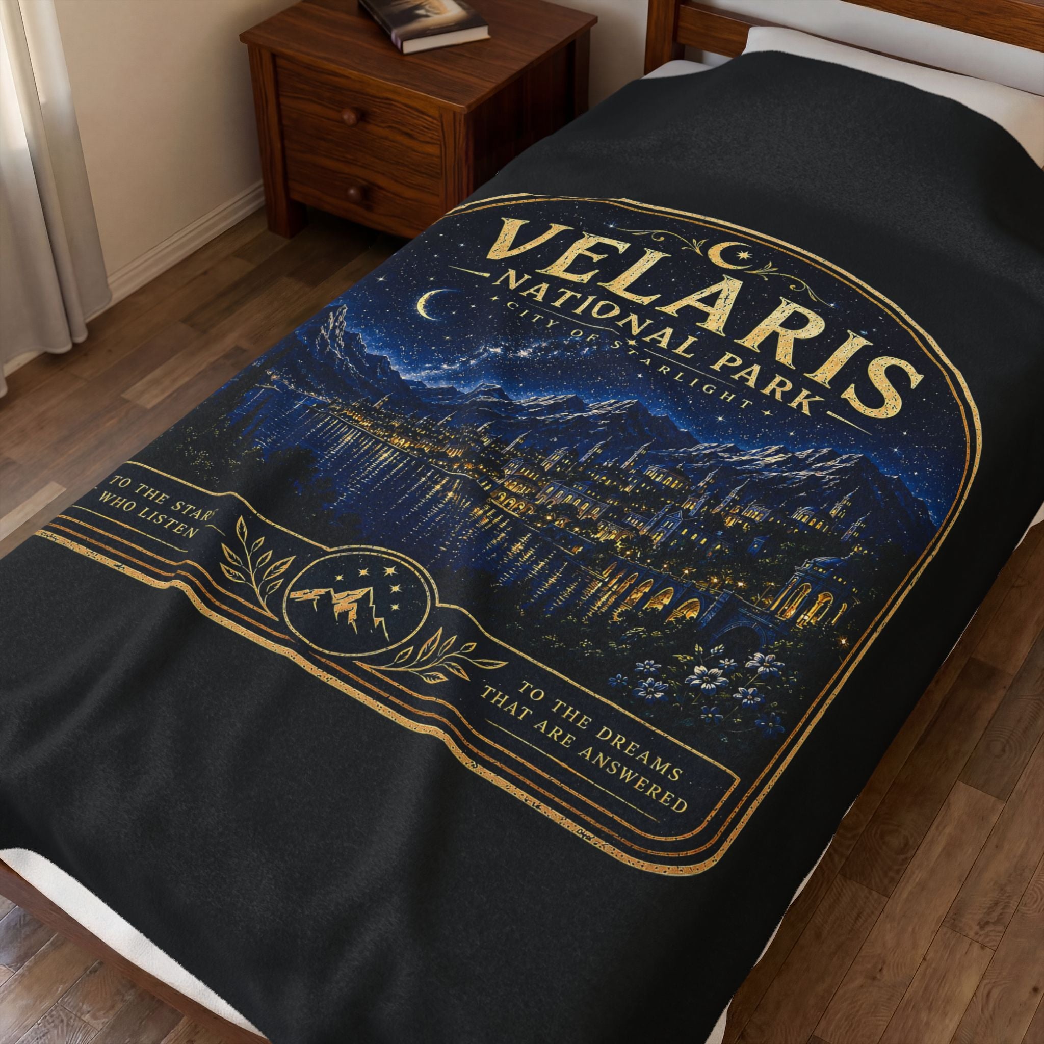 Velaris National Park Velveteen Plush Blanket — Starry Night Mountain Lake Throw