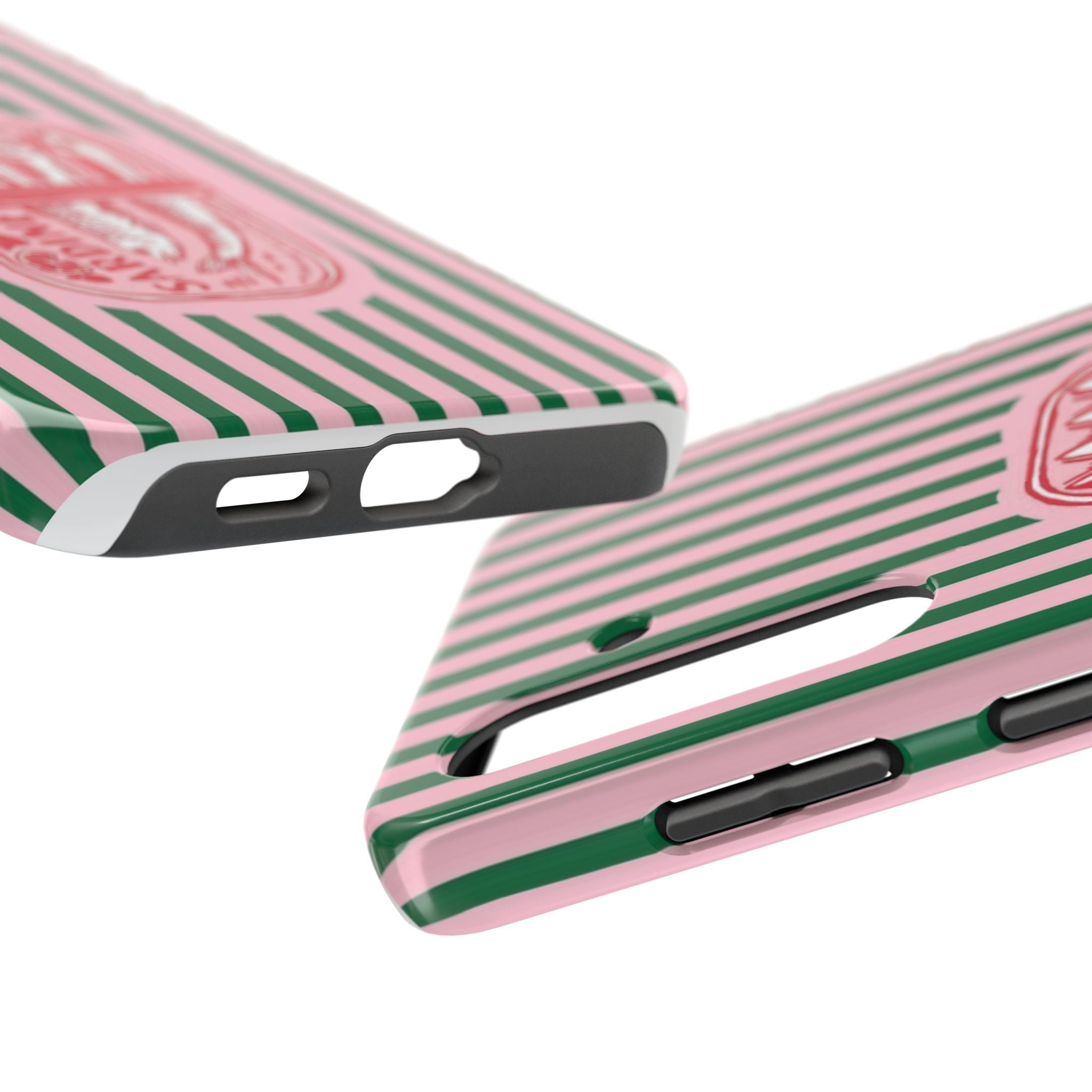 Sardine Stripes Tough Phone Case — Retro Pink & Green Protective Phone Cover