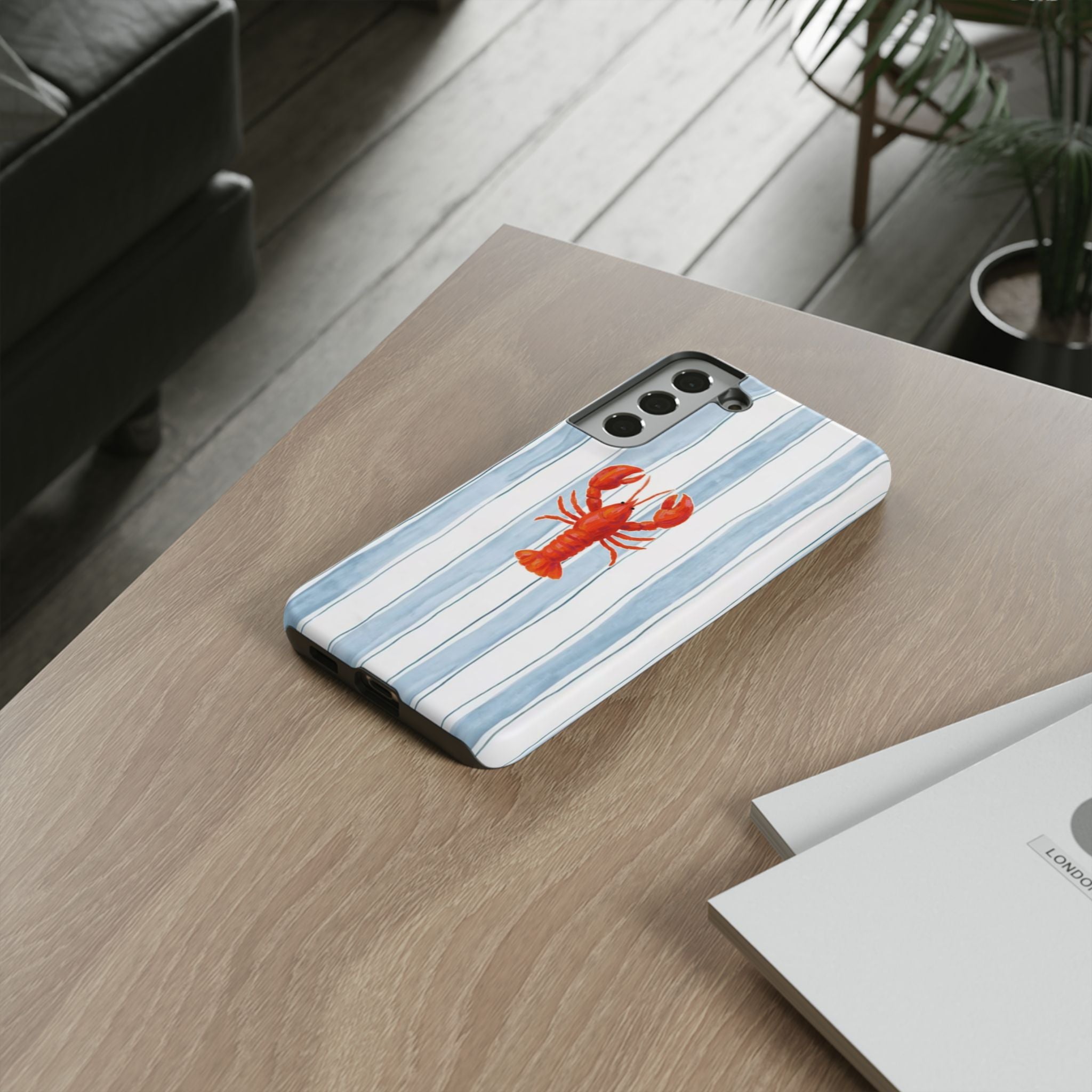 Lobster Stripe Phone Case — Nautical Blue & White Protective Cover