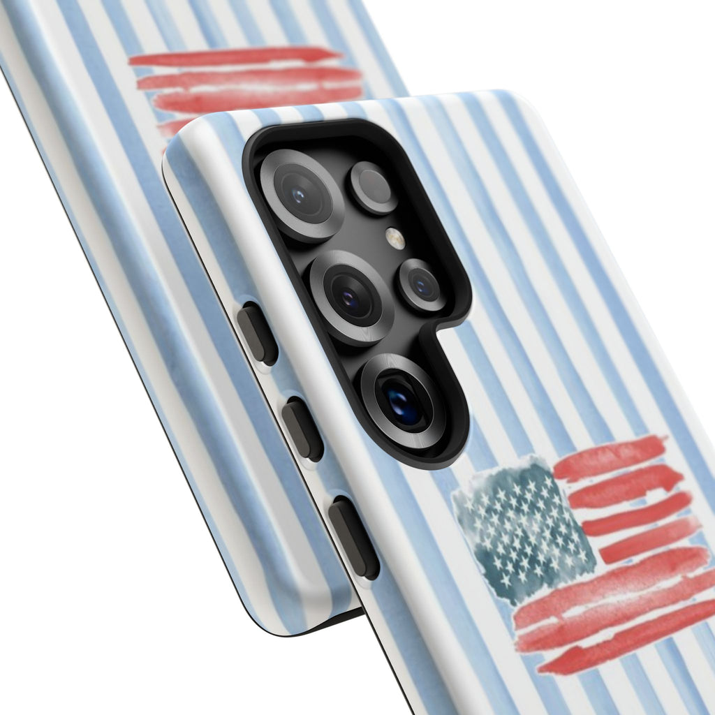 American Flag Watercolor Phone Case - Blue Stripe Tough Case