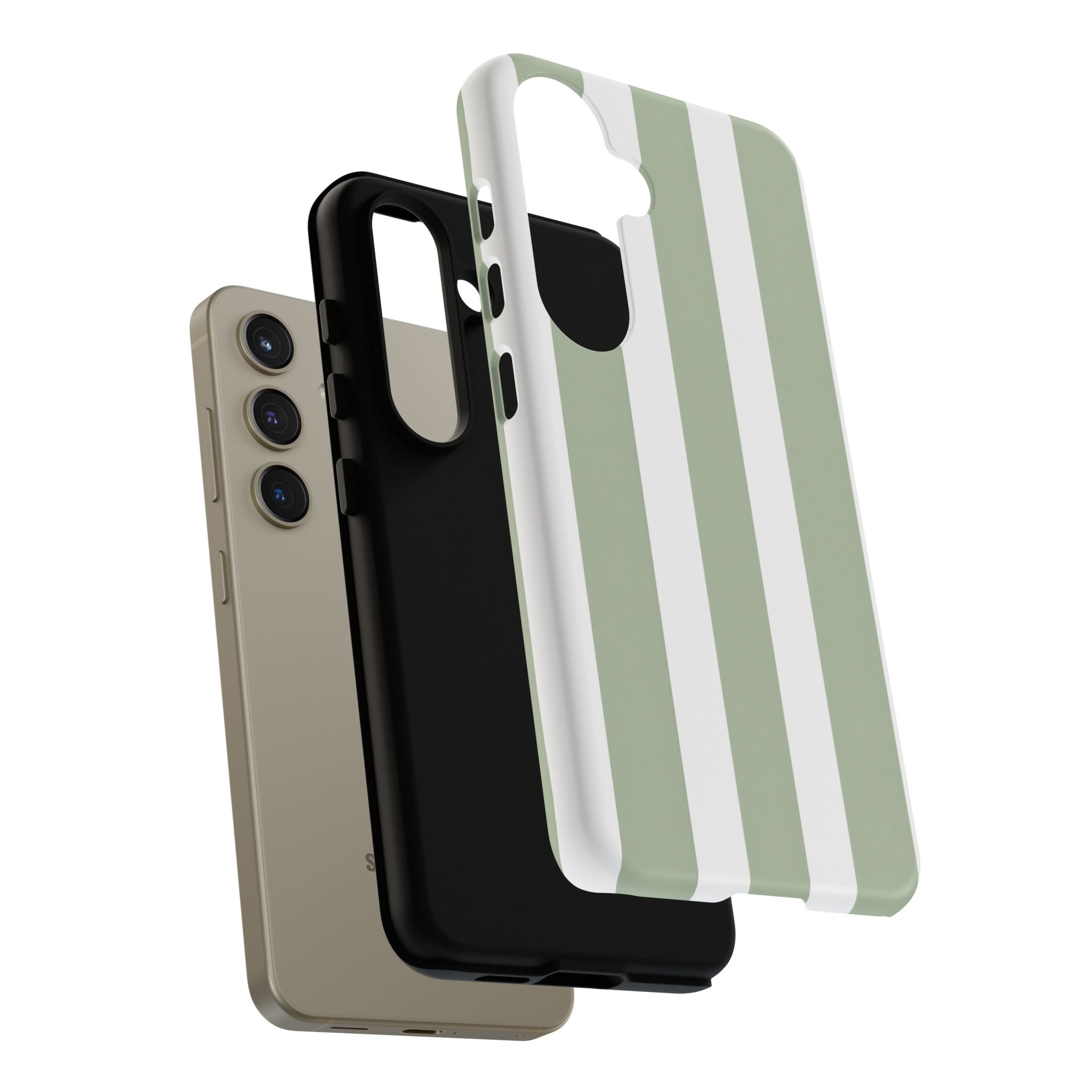 Striped Sage Tough Phone Case — Durable Green & White Vertical Stripe Phone Cover
