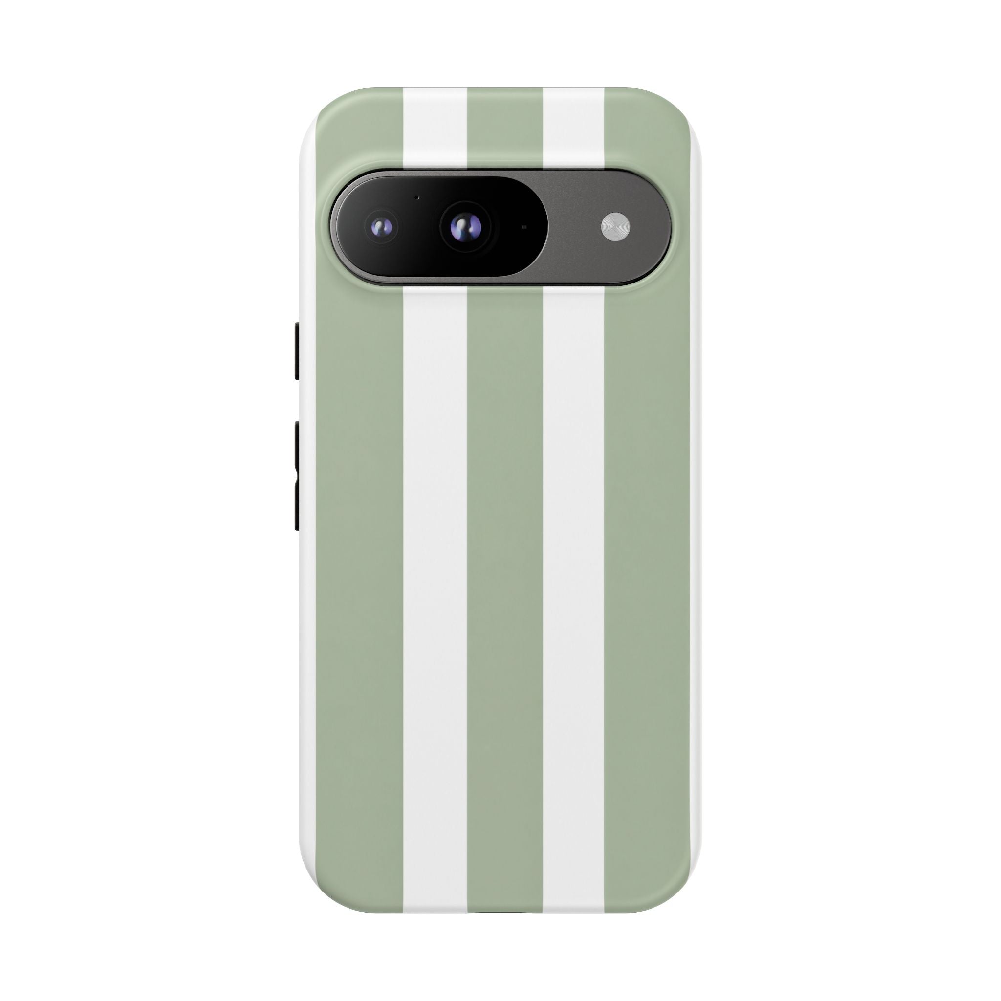 Striped Sage Tough Phone Case — Durable Green & White Vertical Stripe Phone Cover