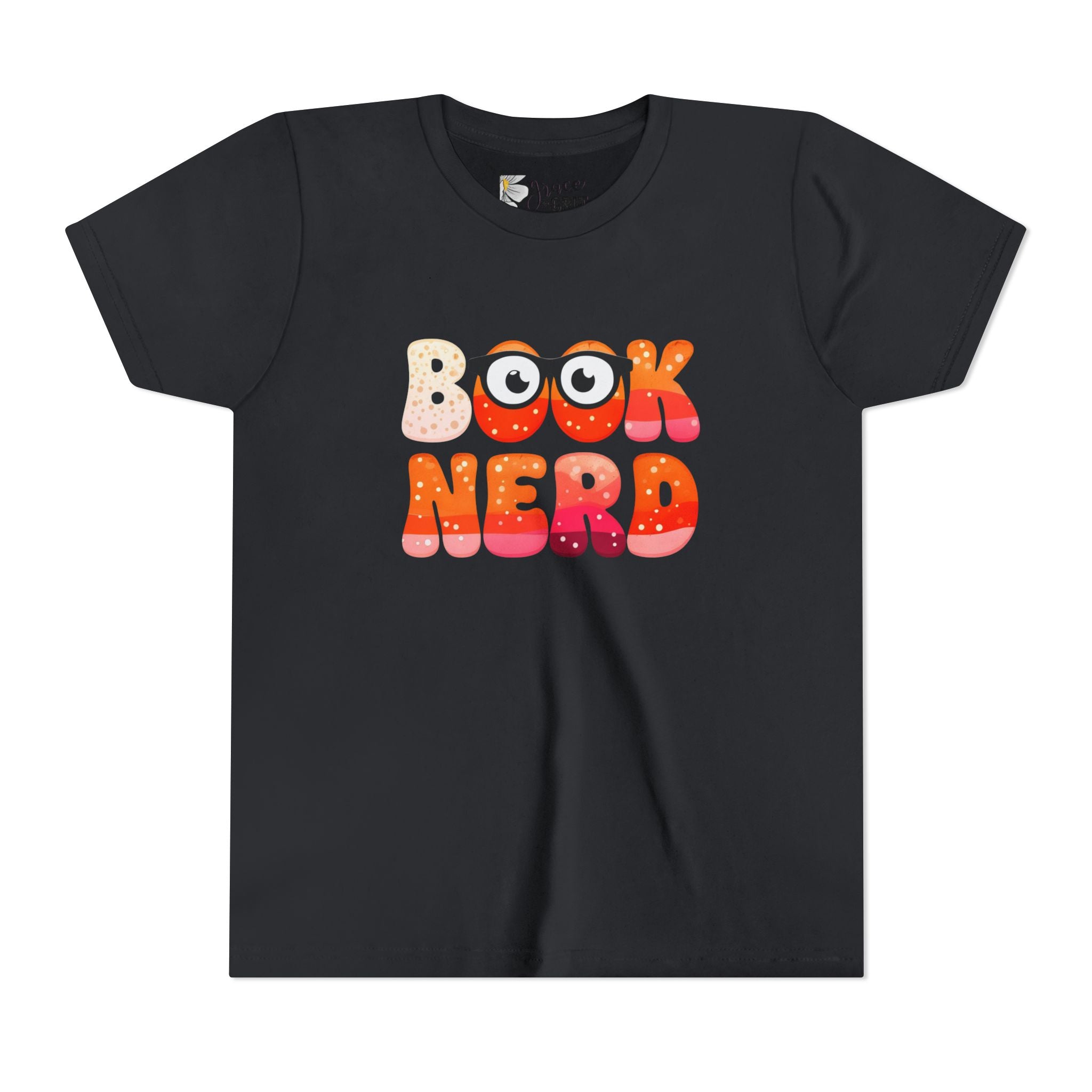 Book Nerd Youth Tee | Cute Retro Bubble Letters with Glasses