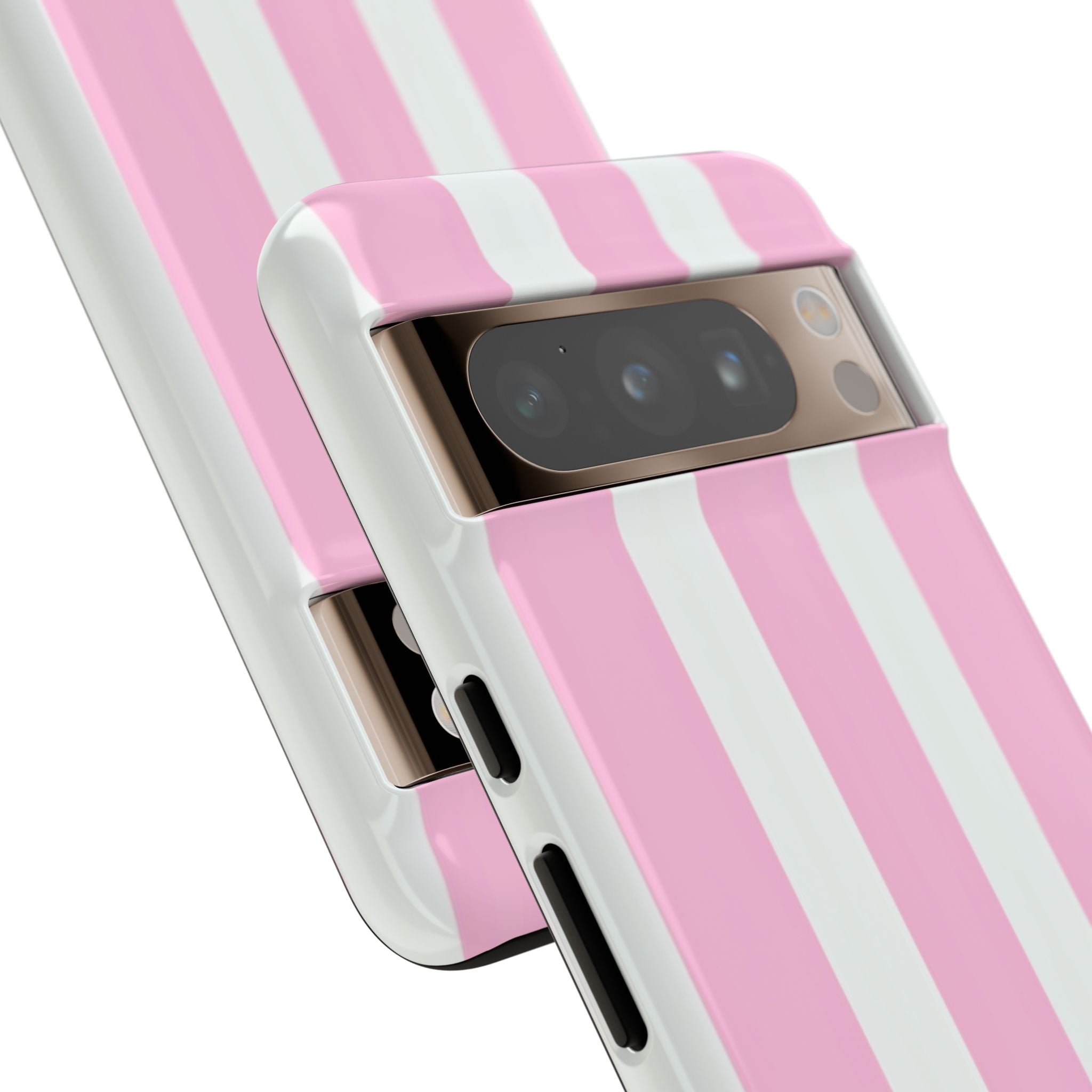 Pink & White Striped Tough Phone Case — Durable Protective Phone Cover