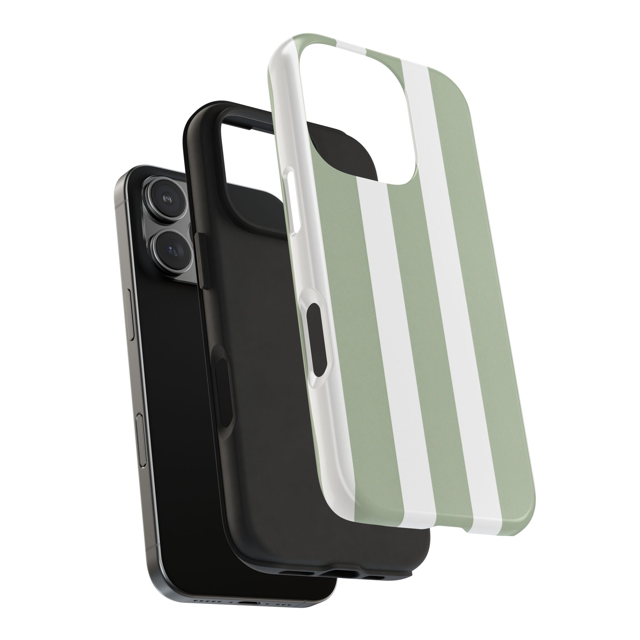 Sage & White Striped Tough Phone Case — Durable Protective Phone Cover