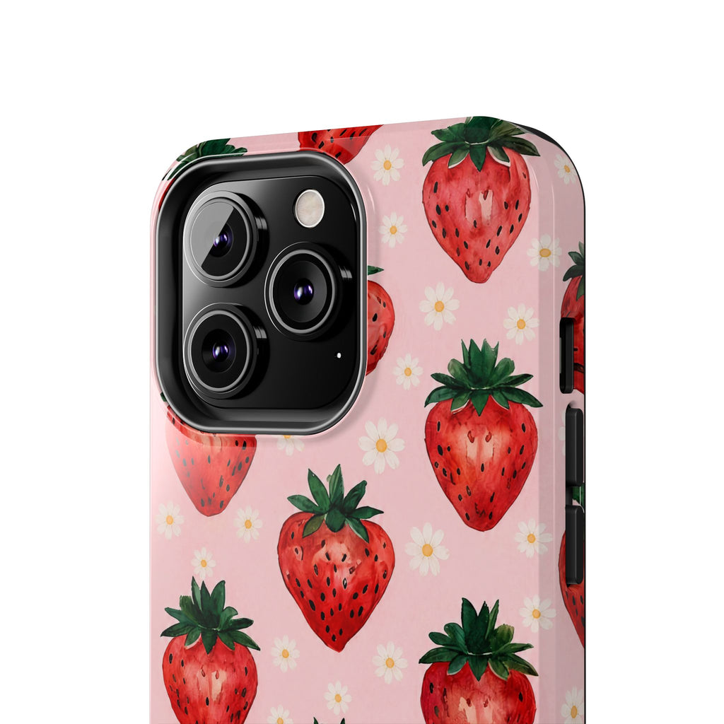 Strawberry Pattern Tough Phone Case — Cute Pink Fruit iPhone/Android Protection