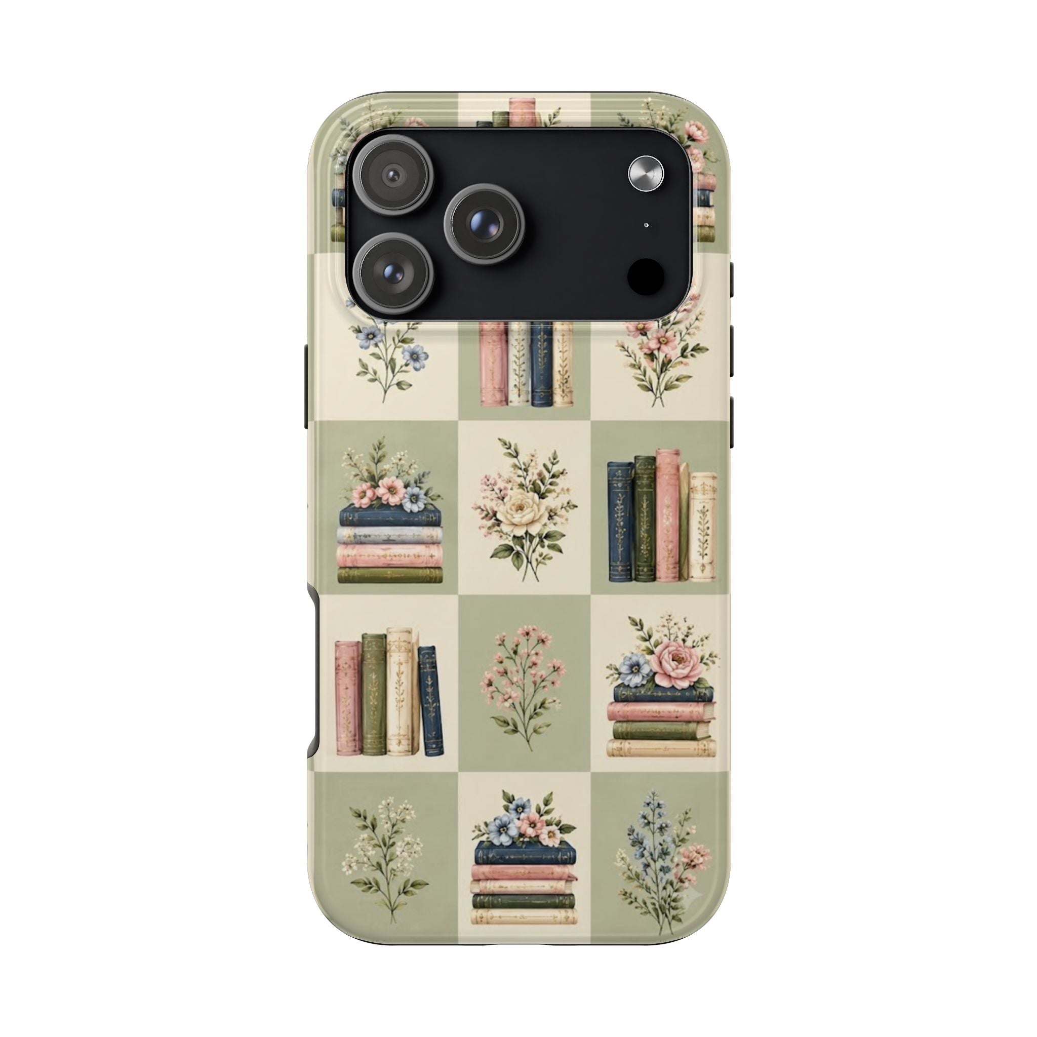 Floral Bookshelf Tough Phone Case — Vintage Floral & Stacked Books Pattern