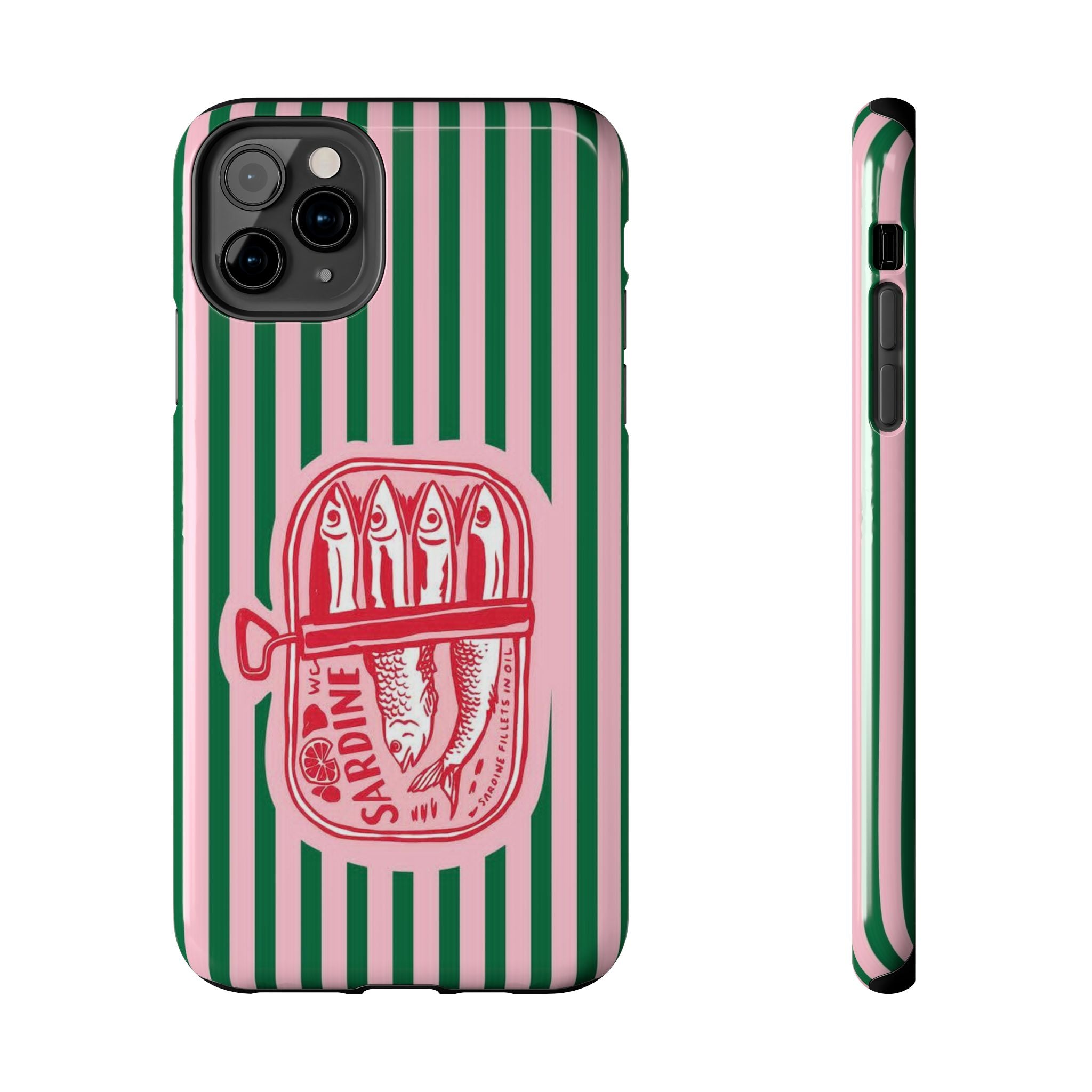 Sardine Stripes Tough Phone Case — Retro Pink & Green Protective Phone Cover