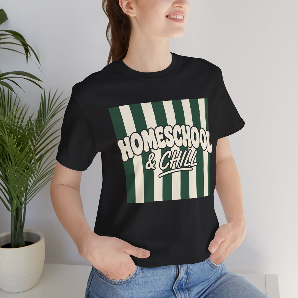 Homeschool & Chill T-Shirt — Retro Green Striped Homeschool Tee