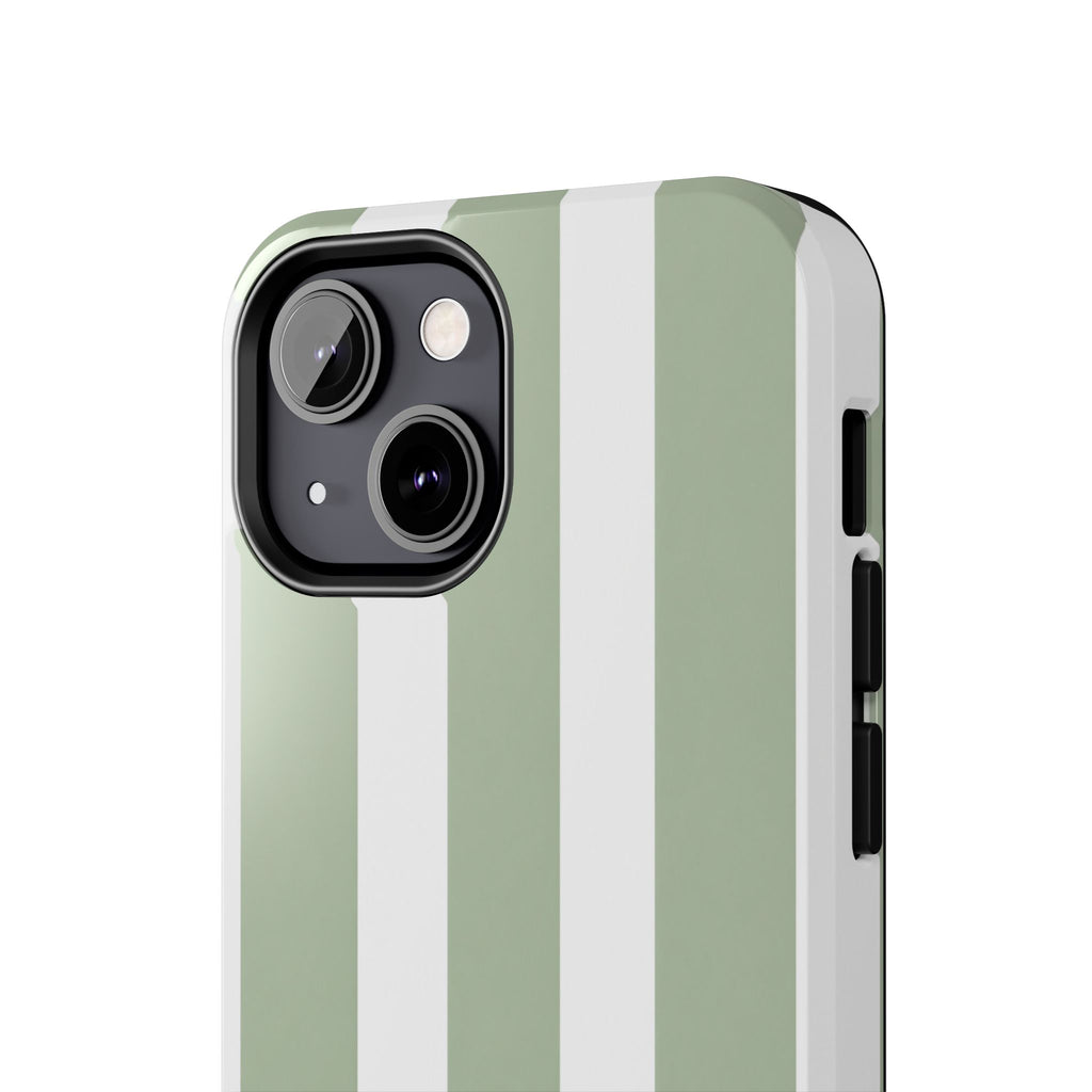 Sage & White Striped Tough Phone Case — Durable Protective Phone Cover