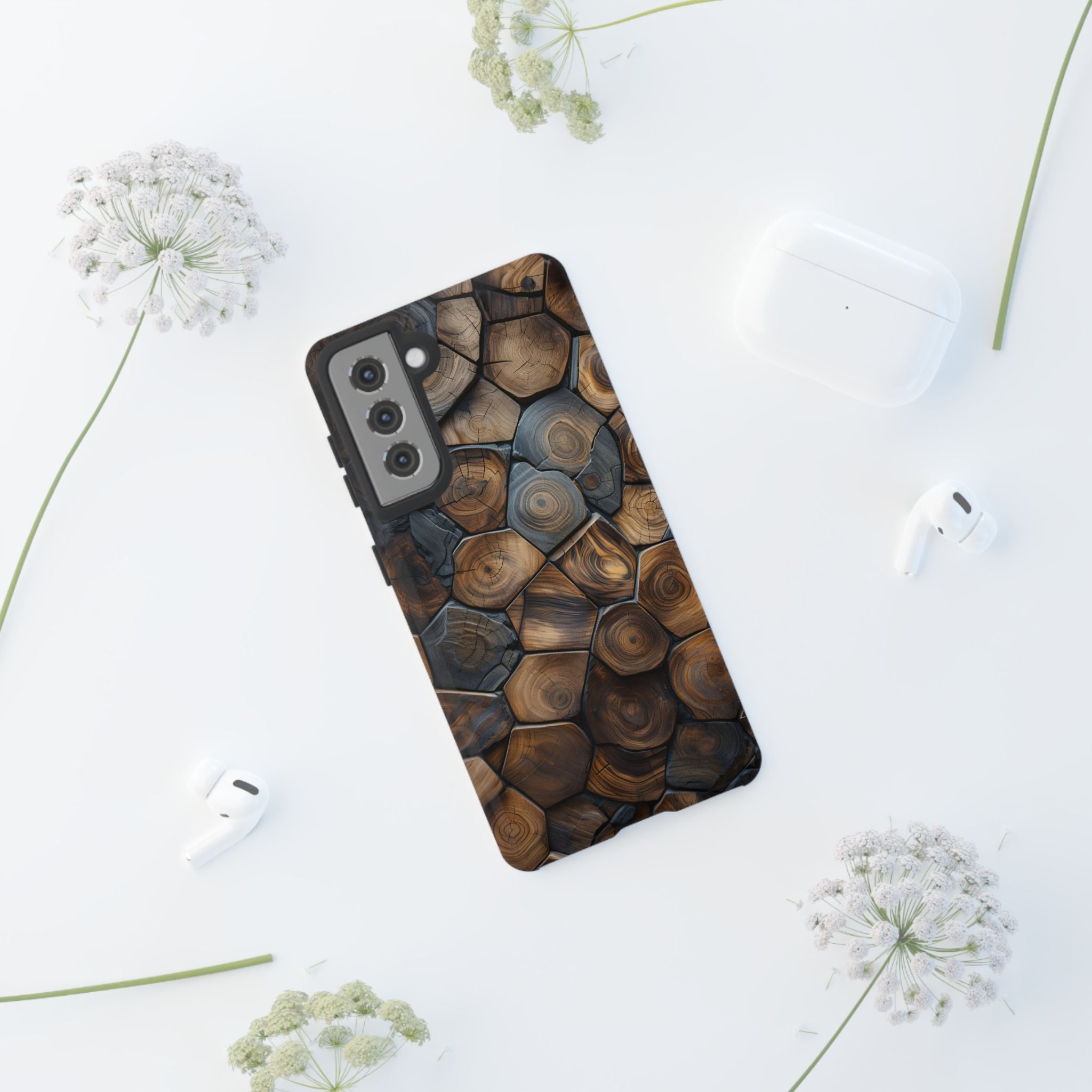 Wood Grain Hex Phone Case — Rustic Geometric iPhone Protection