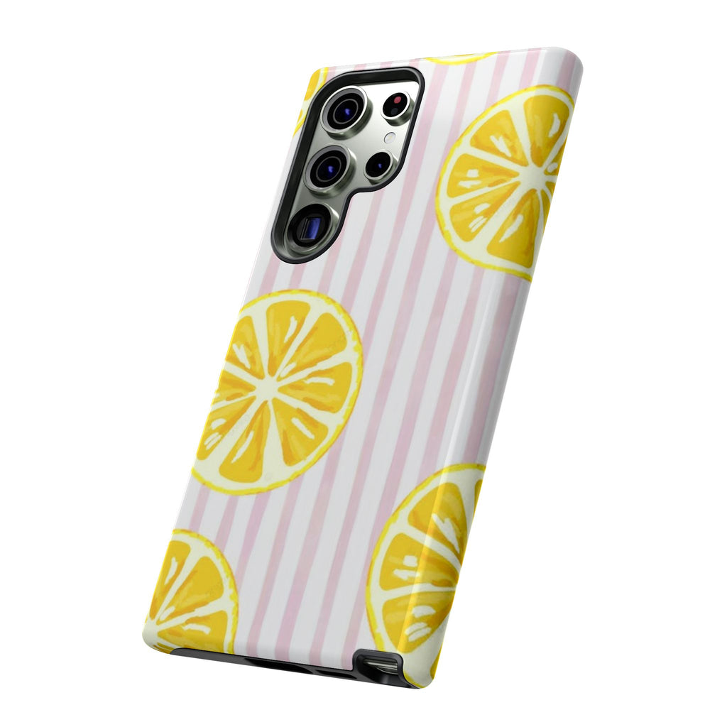 Lemon Slices Tough Case — Cute Pink Stripe Phone Cover