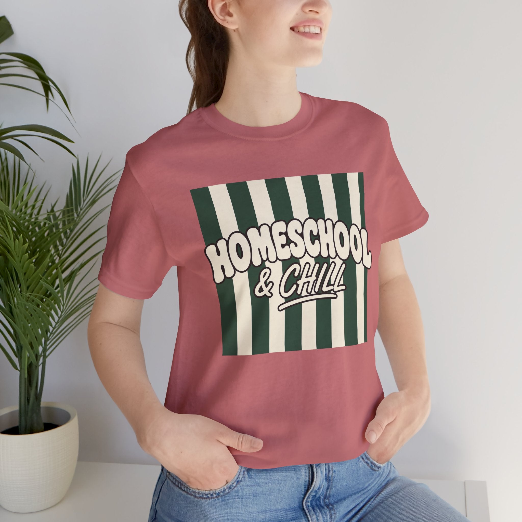 Homeschool & Chill T-Shirt — Retro Green Striped Homeschool Tee