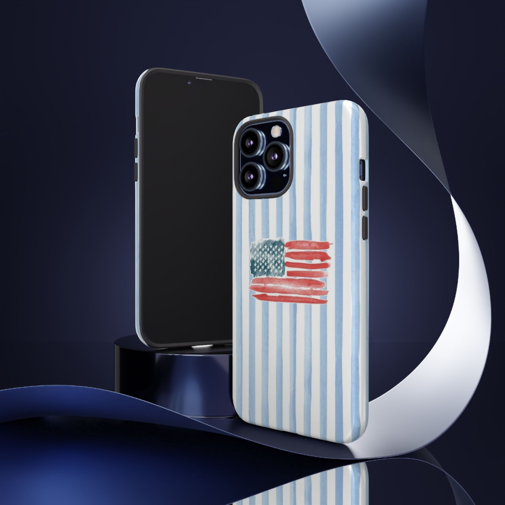 American Flag Watercolor Phone Case - Blue Stripe Tough Case