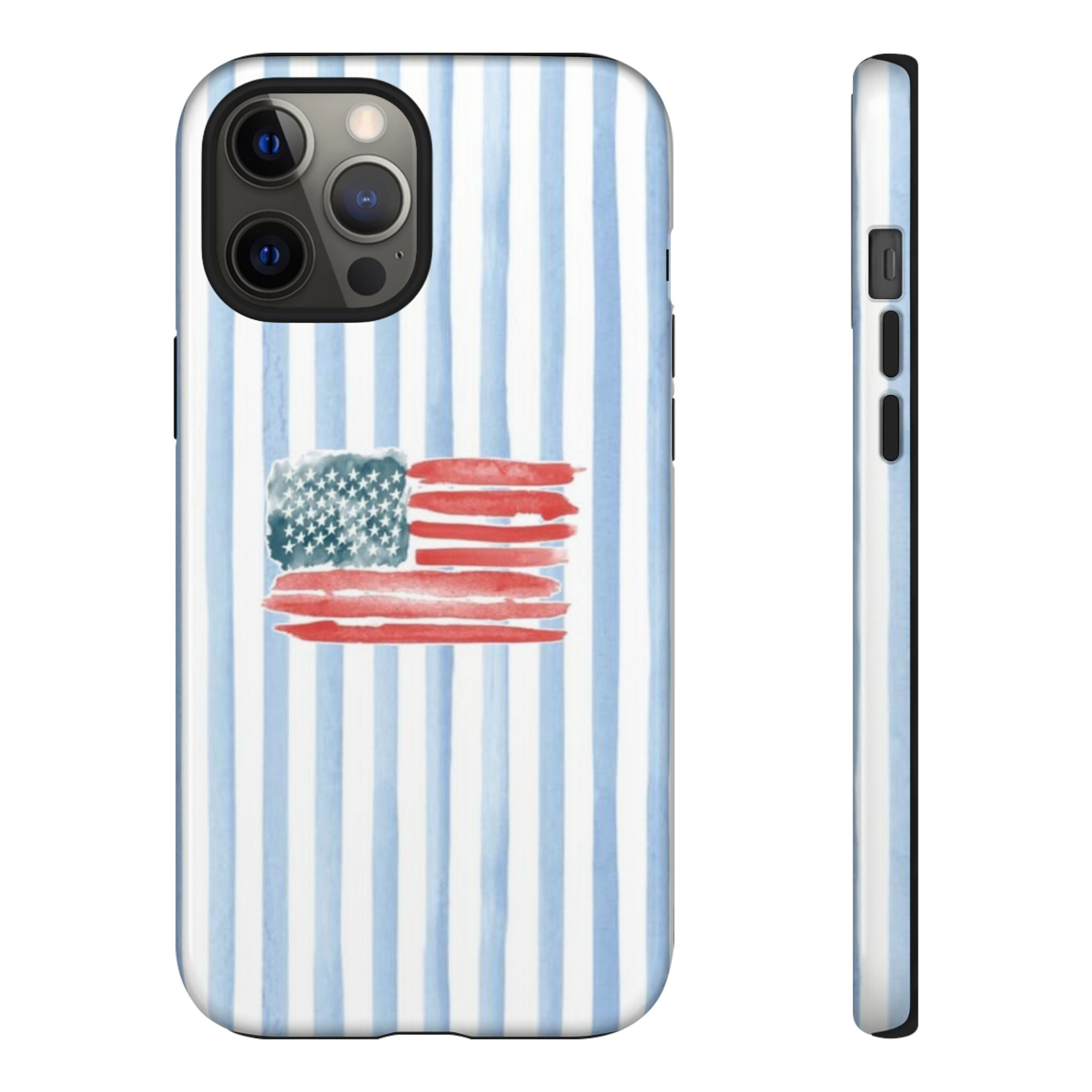 American Flag Watercolor Phone Case - Blue Stripe Tough Case