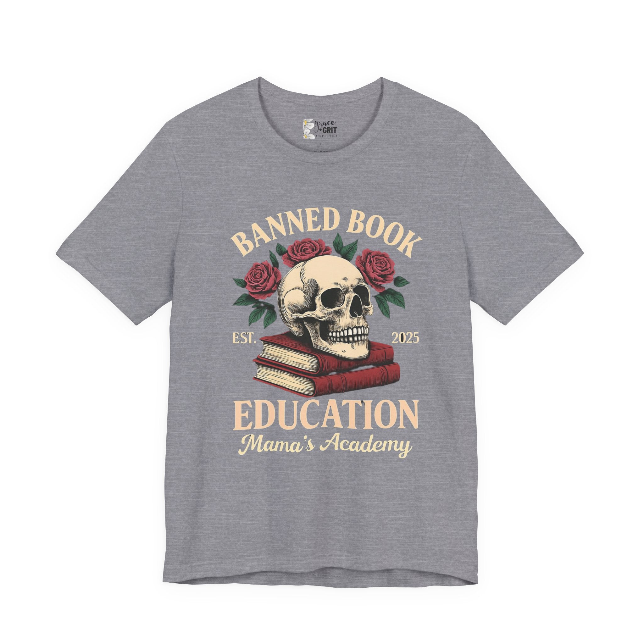Banned Book Skull with Roses T-Shirt | Education Stack Tee