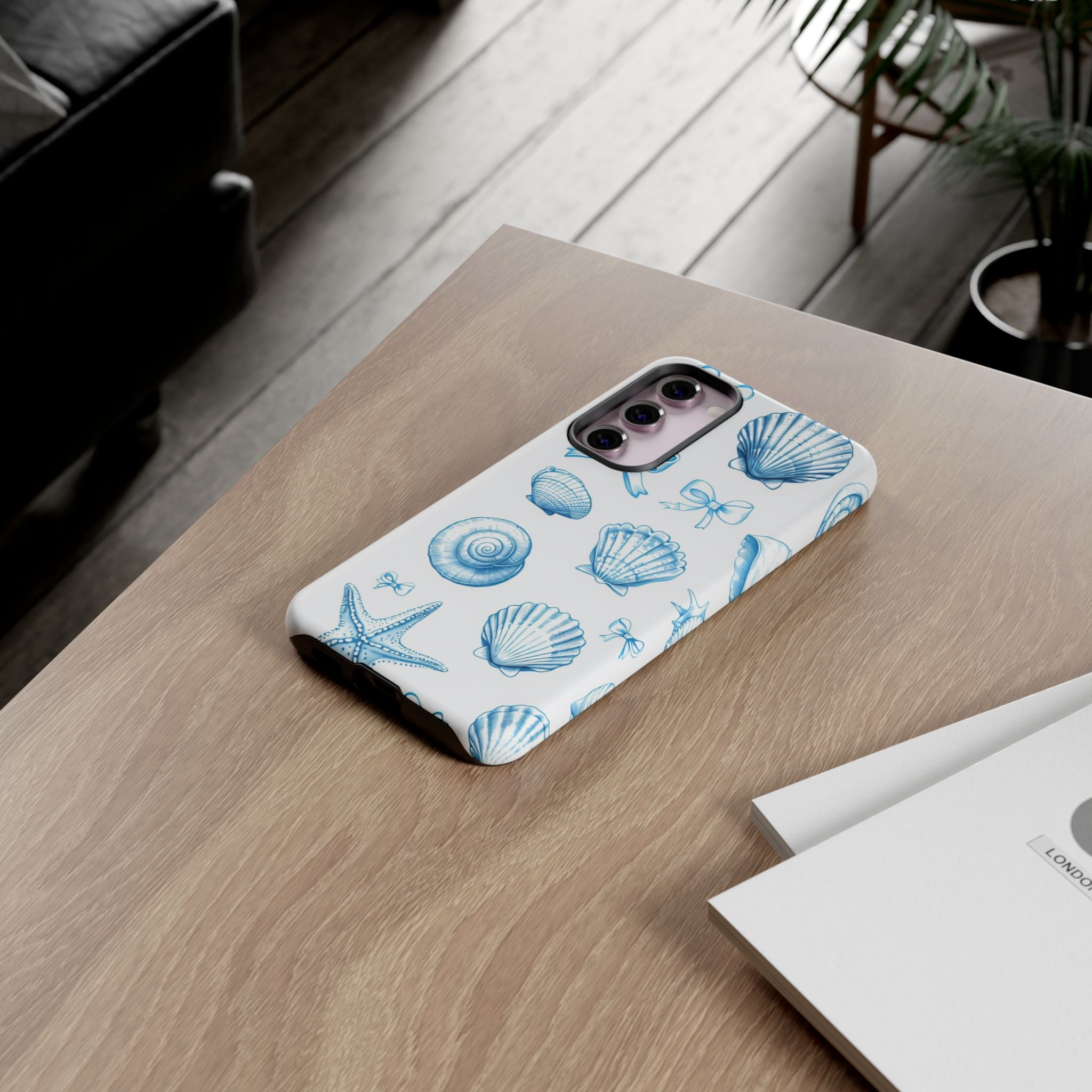 Seaside Shells Phone Case — Blue Nautical Shell & Starfish Pattern