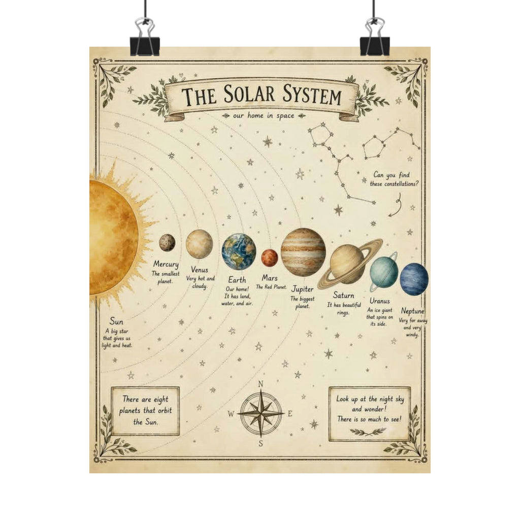 Solar System Poster — Vintage Educational Matte Vertical Wall Art