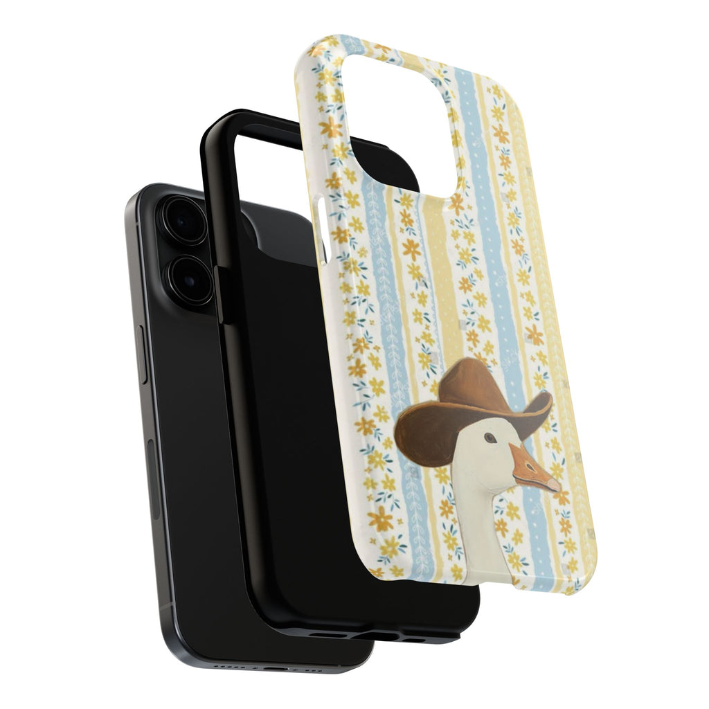 Cowboy Goose Tough Phone Case — Cute Farm Animal iPhone Case with Floral Stripes