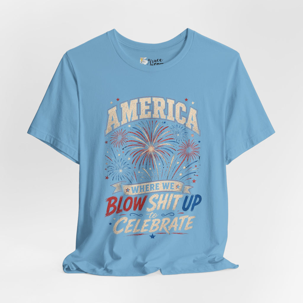 America Fireworks Celebrate Tee | Patriotic Fourth of July Shirt