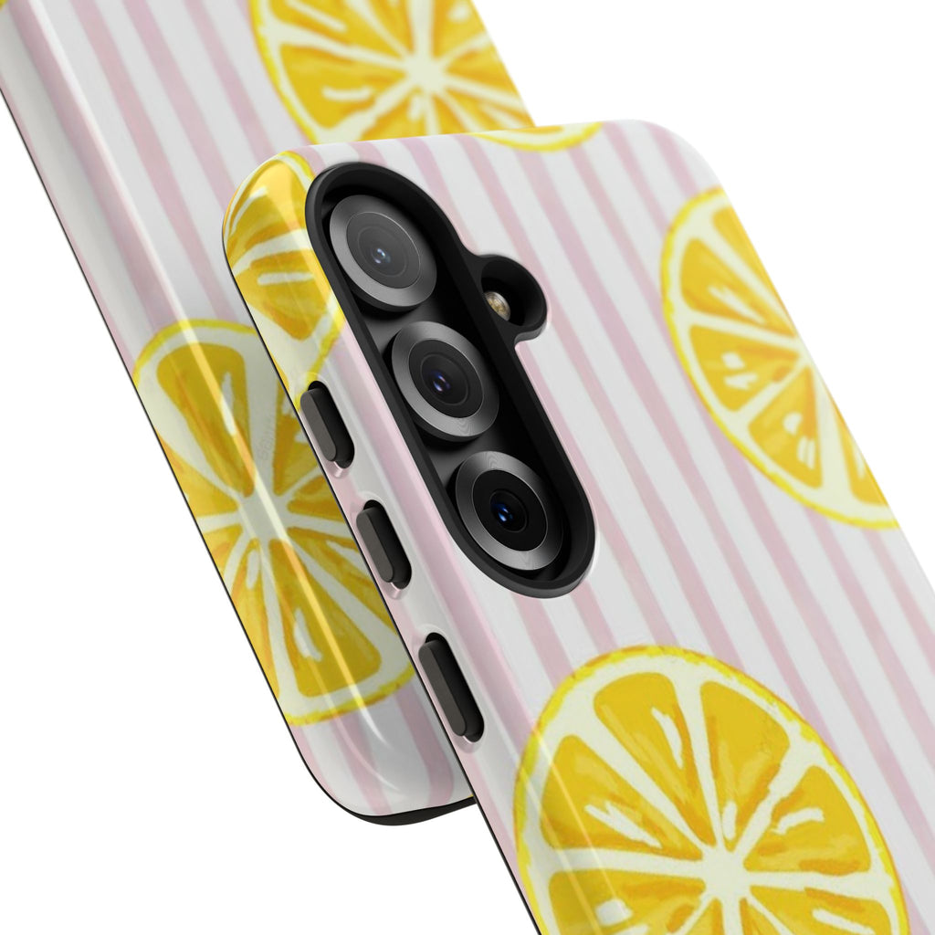 Lemon Slices Tough Case — Cute Pink Stripe Phone Cover