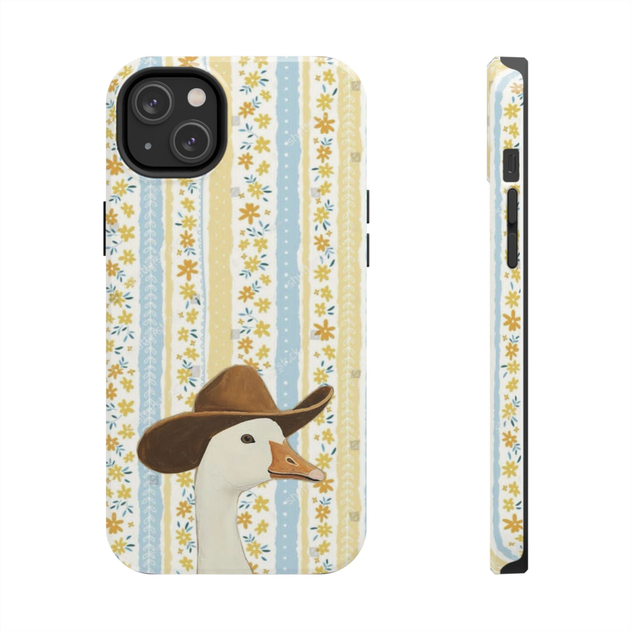 Cowboy Goose Tough Phone Case — Cute Farm Animal iPhone Case with Floral Stripes