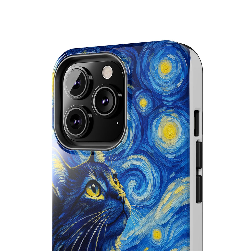 Starry Night Cat Tough Phone Case — Van Gogh Style Galaxy Kitten Protective Cover