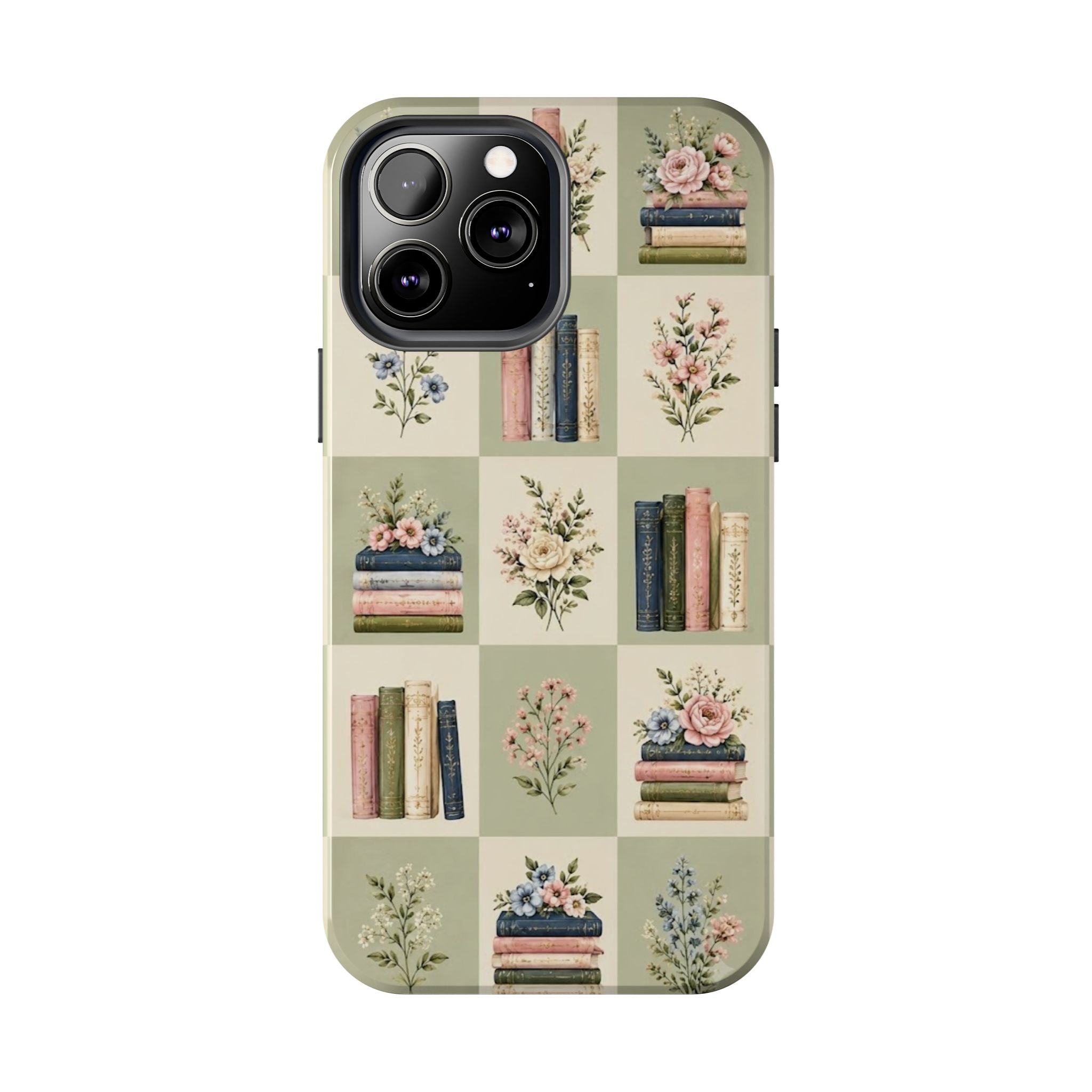 Floral Bookshelf Tough Phone Case — Vintage Floral & Stacked Books Pattern