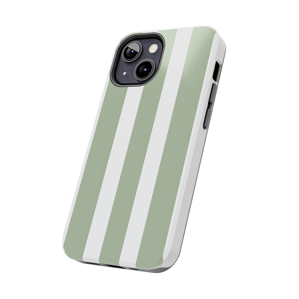 Sage & White Striped Tough Phone Case — Durable Protective Phone Cover