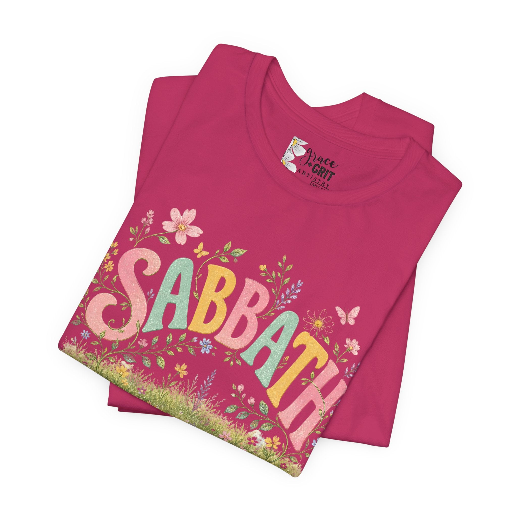 Sabbath Floral Script Tee | Pastel Flowers, Meadow Illustration