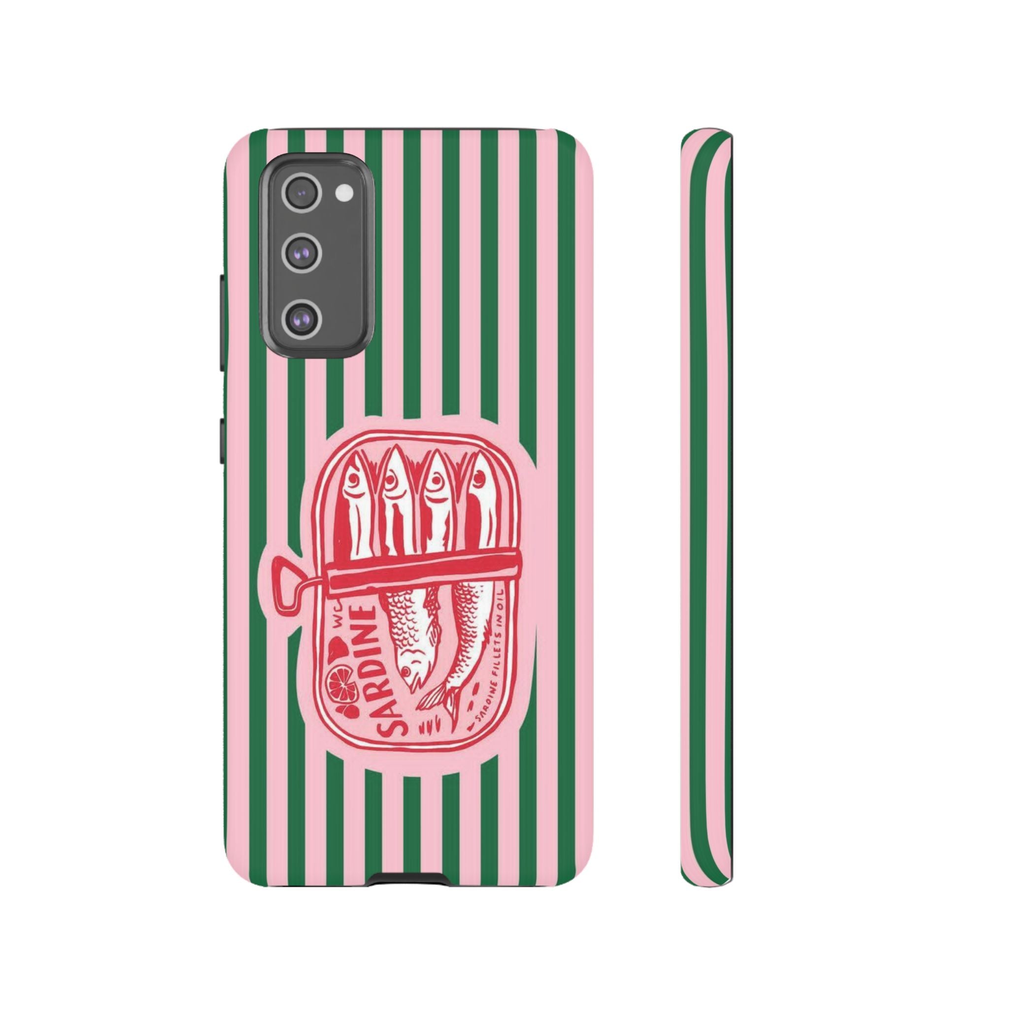 Sardine Stripe Phone Case — Retro Pink & Green Nautical Protection