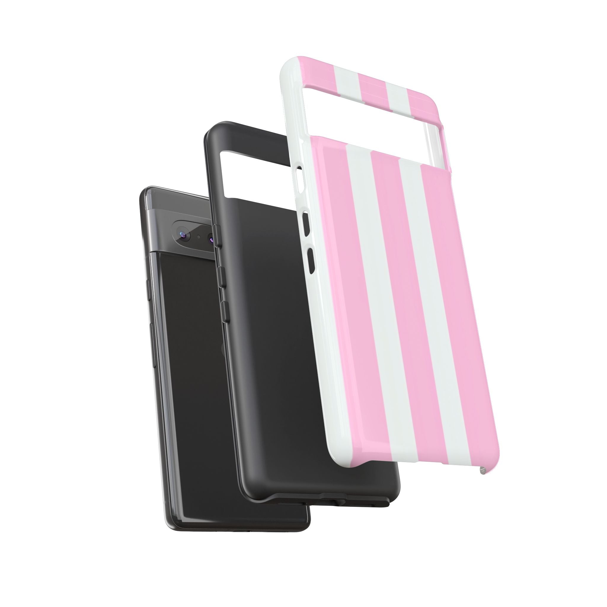 Pink & White Striped Tough Phone Case — Durable Protective Phone Cover
