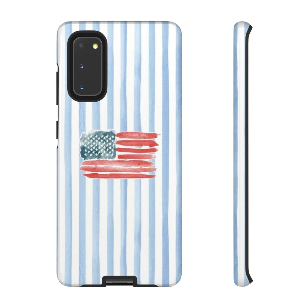 American Flag Watercolor Phone Case - Blue Stripe Tough Case