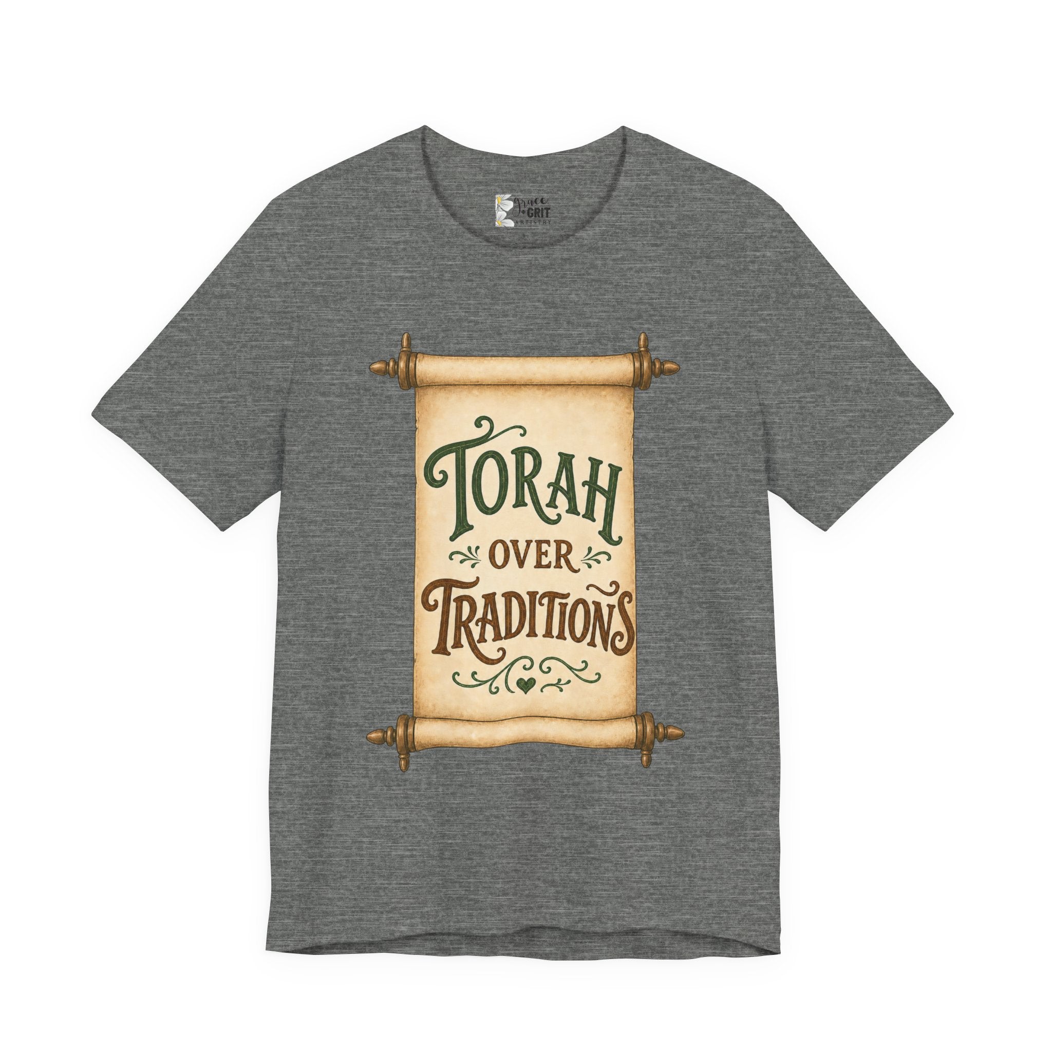 Torah Over Traditions Tee | Scroll Typography Jewish Faith Shirt