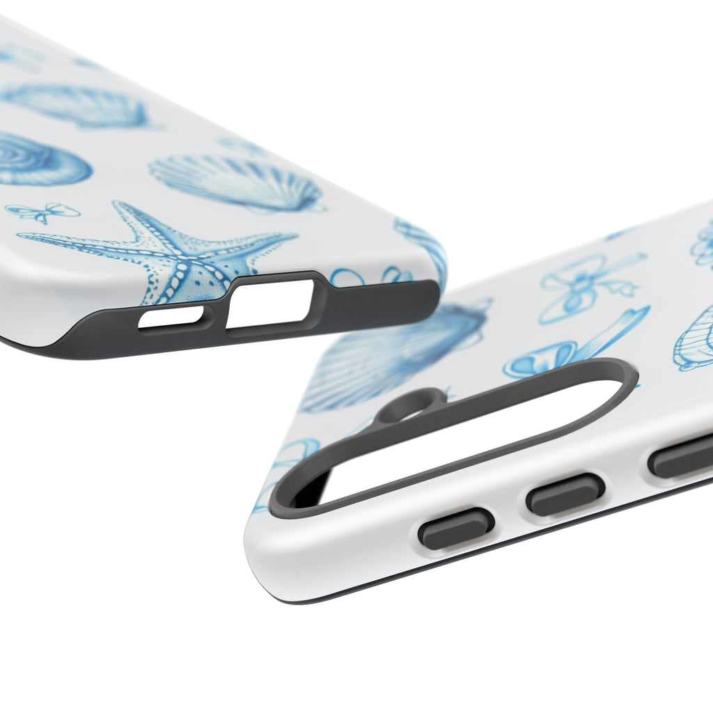 Seaside Shells Phone Case — Blue Nautical Shell & Starfish Pattern