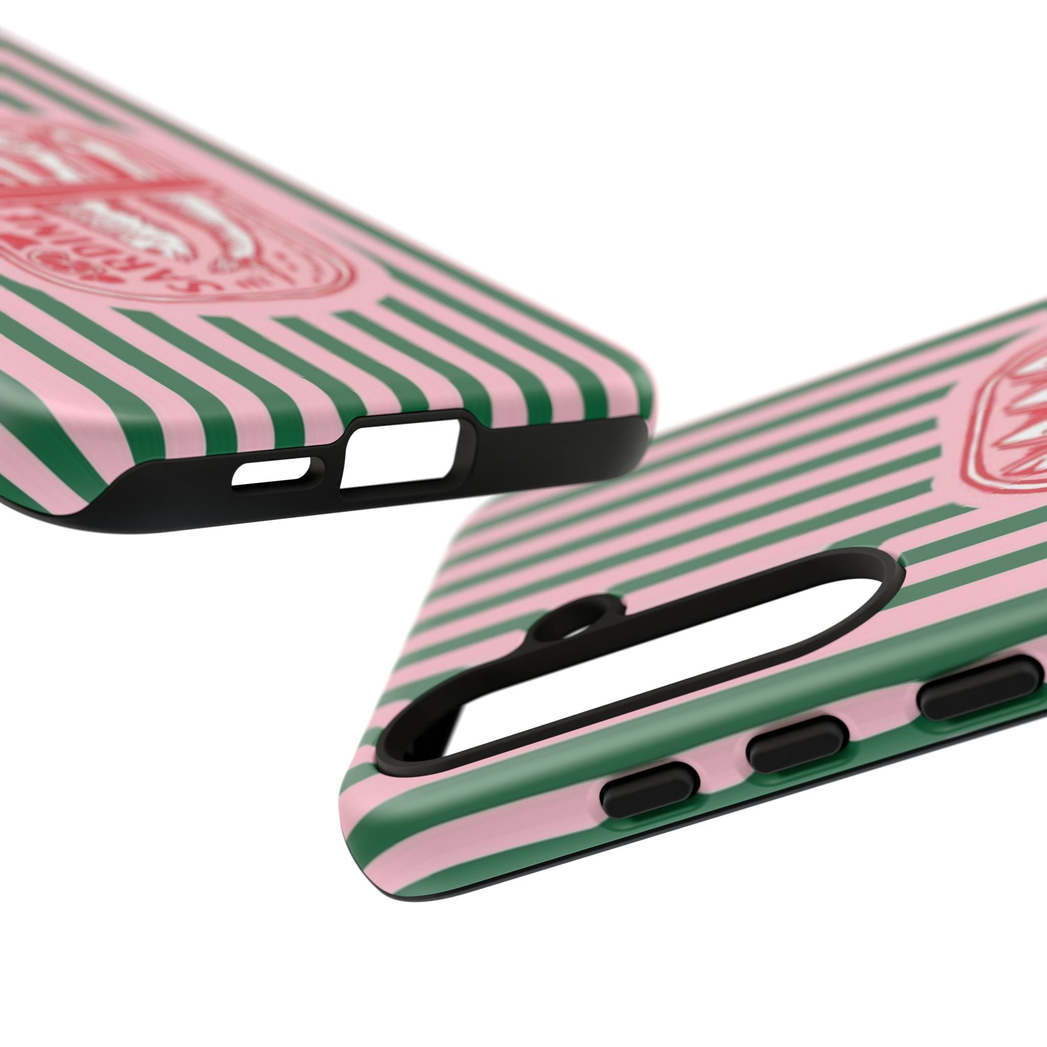 Sardine Stripe Phone Case — Retro Pink & Green Nautical Protection