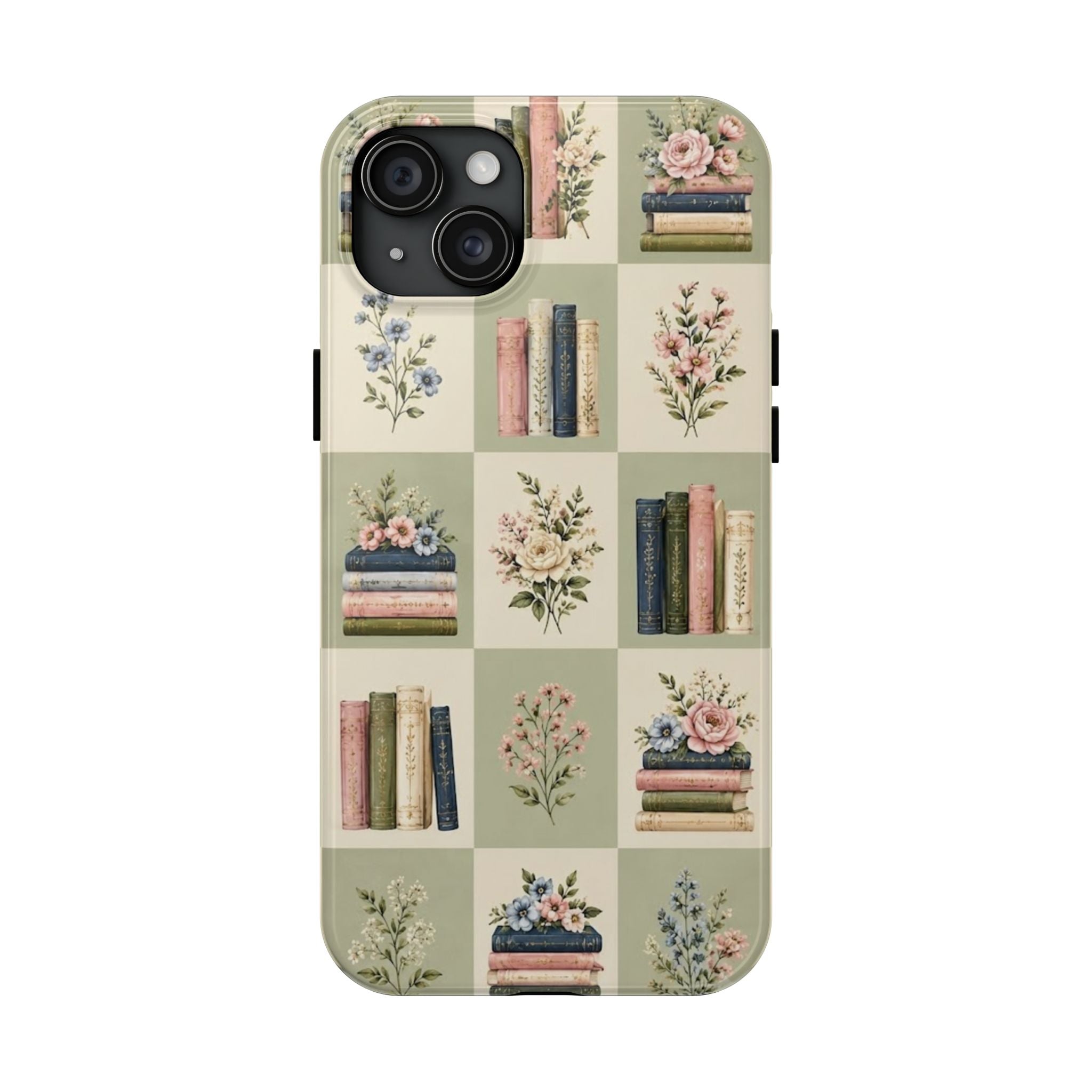 Floral Bookshelf Tough Phone Case — Vintage Floral & Stacked Books Pattern