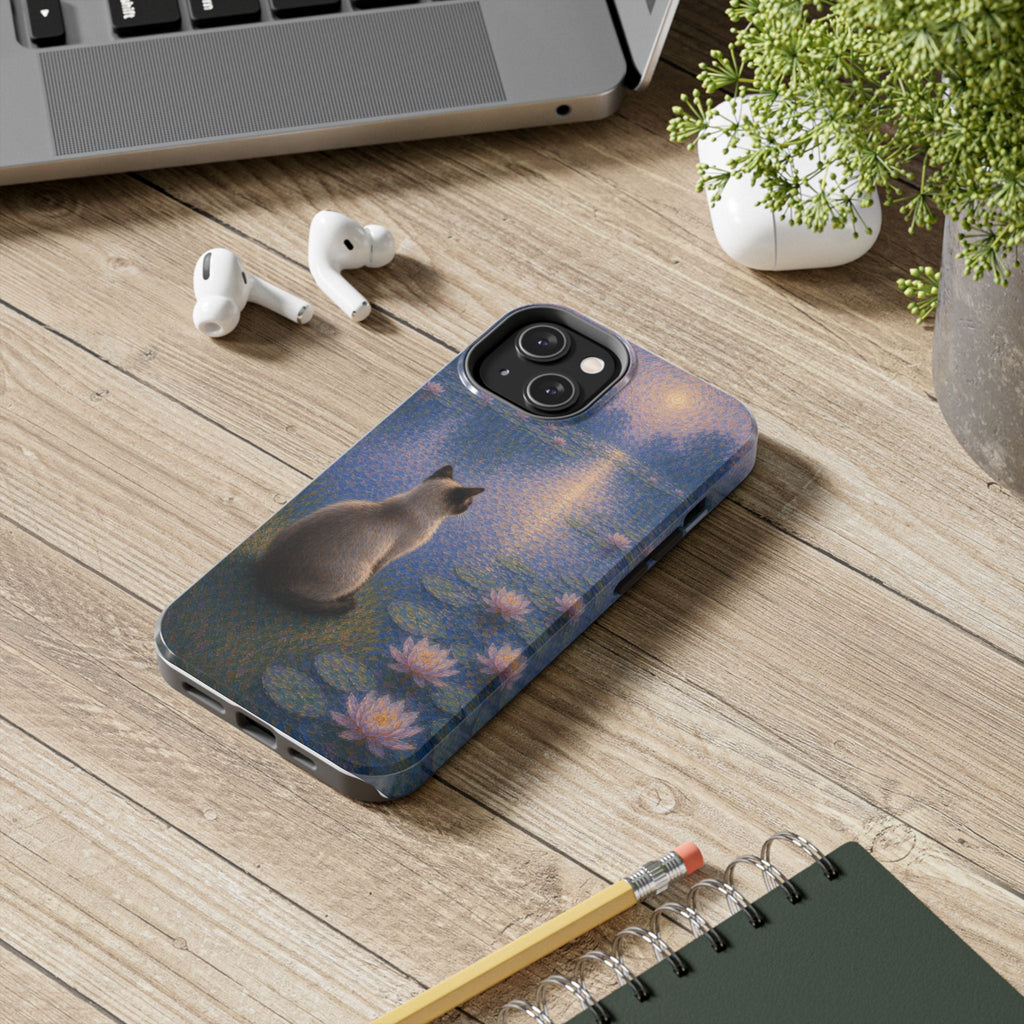 Siamese Cat by Moonlight Tough Phone Case – Waterlily Dream Protective Cover