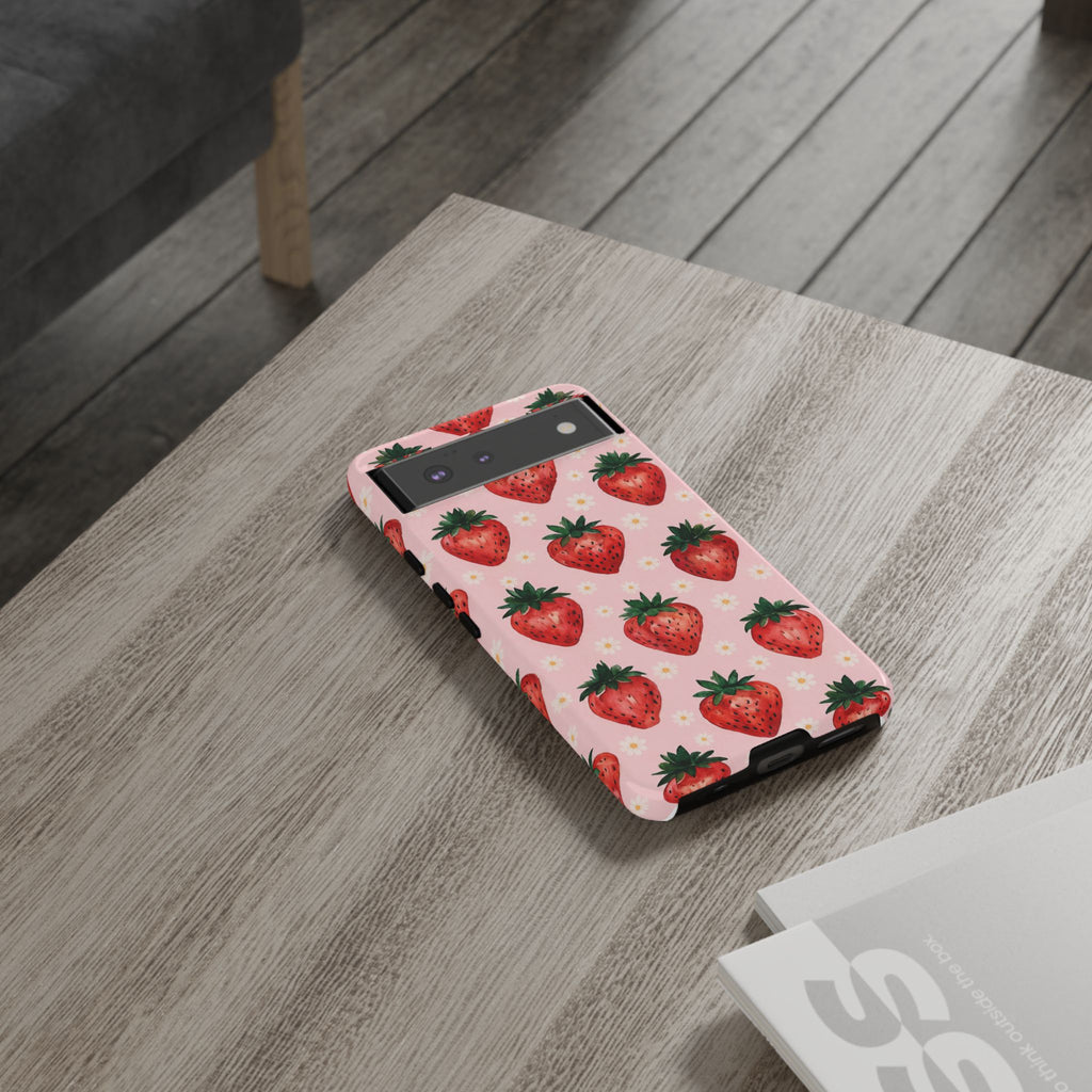 Strawberry Pattern Tough Case — Cute Pink Fruit Phone Case