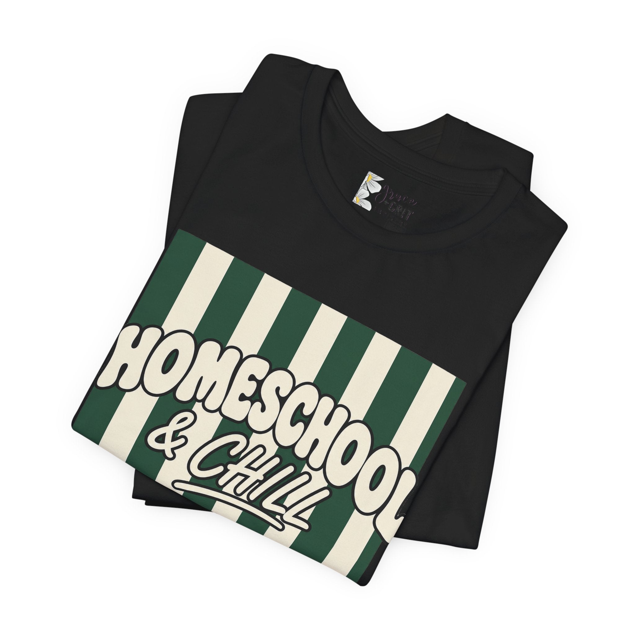 Homeschool & Chill T-Shirt — Retro Green Striped Homeschool Tee