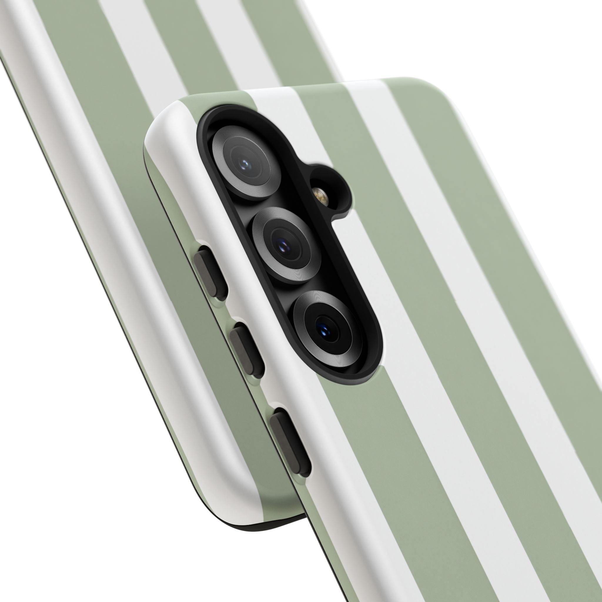 Striped Sage Tough Phone Case — Durable Green & White Vertical Stripe Phone Cover