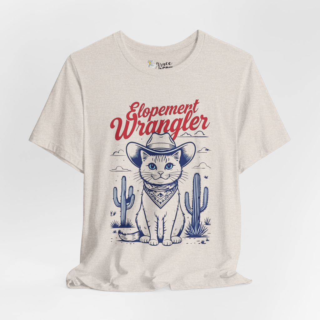 Elopement Wrangler Cat Tee | Cowboy Hat Cactus Desert Cat Illustration