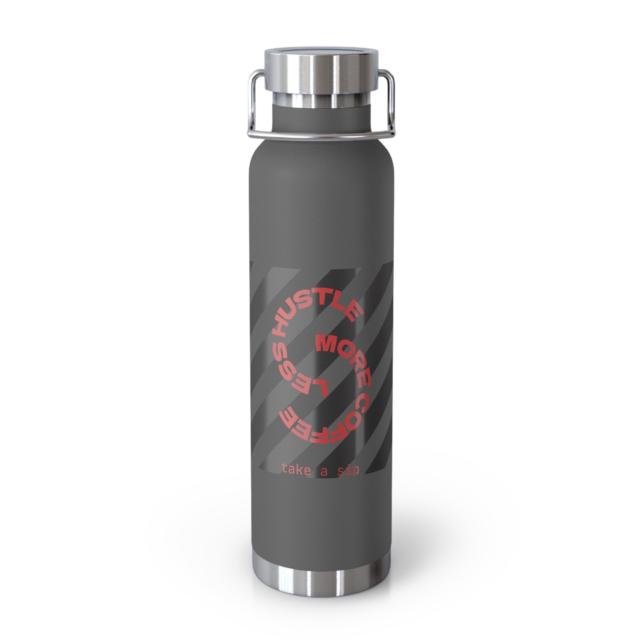 22oz Vacuum Water Bottle — Striped ‘Coffee, Hustle, More’ Insulated Stainless Flask