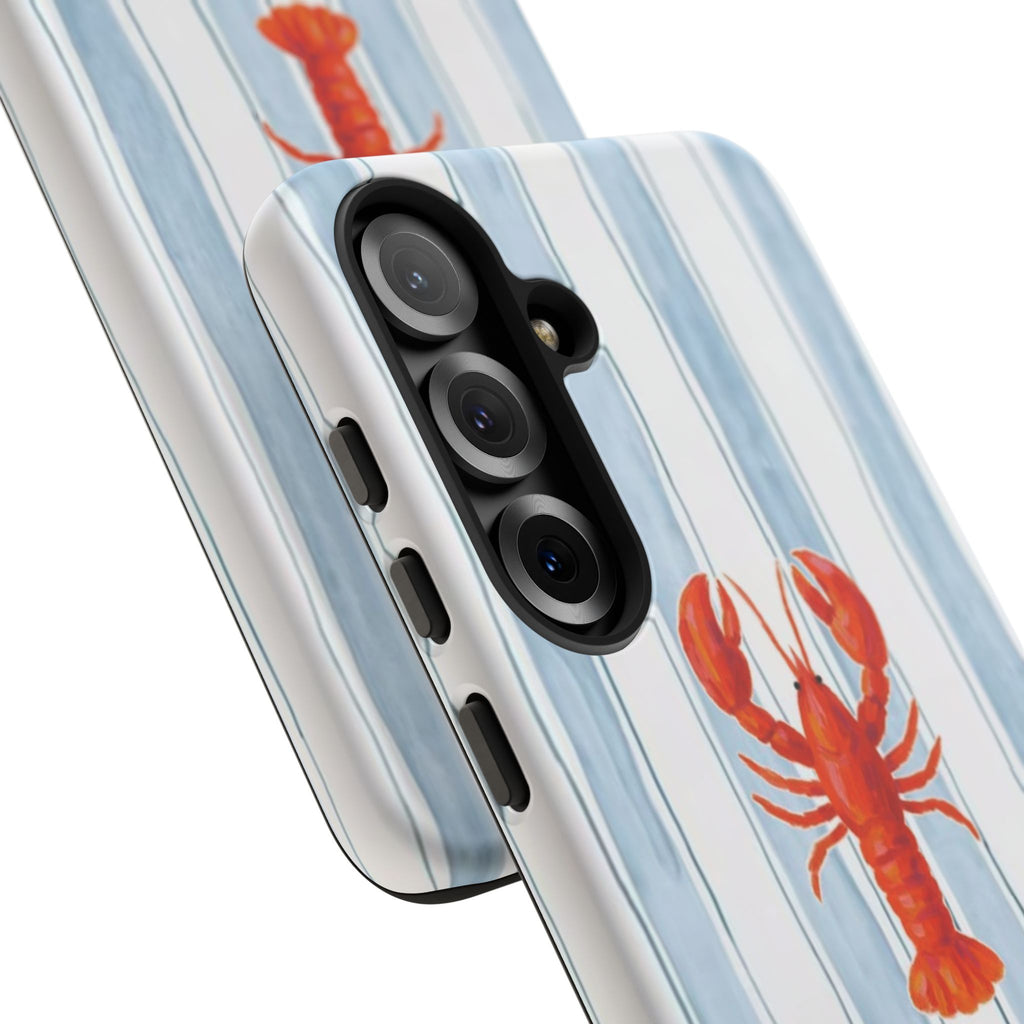 Lobster Stripe Phone Case — Nautical Blue & White Protective Cover