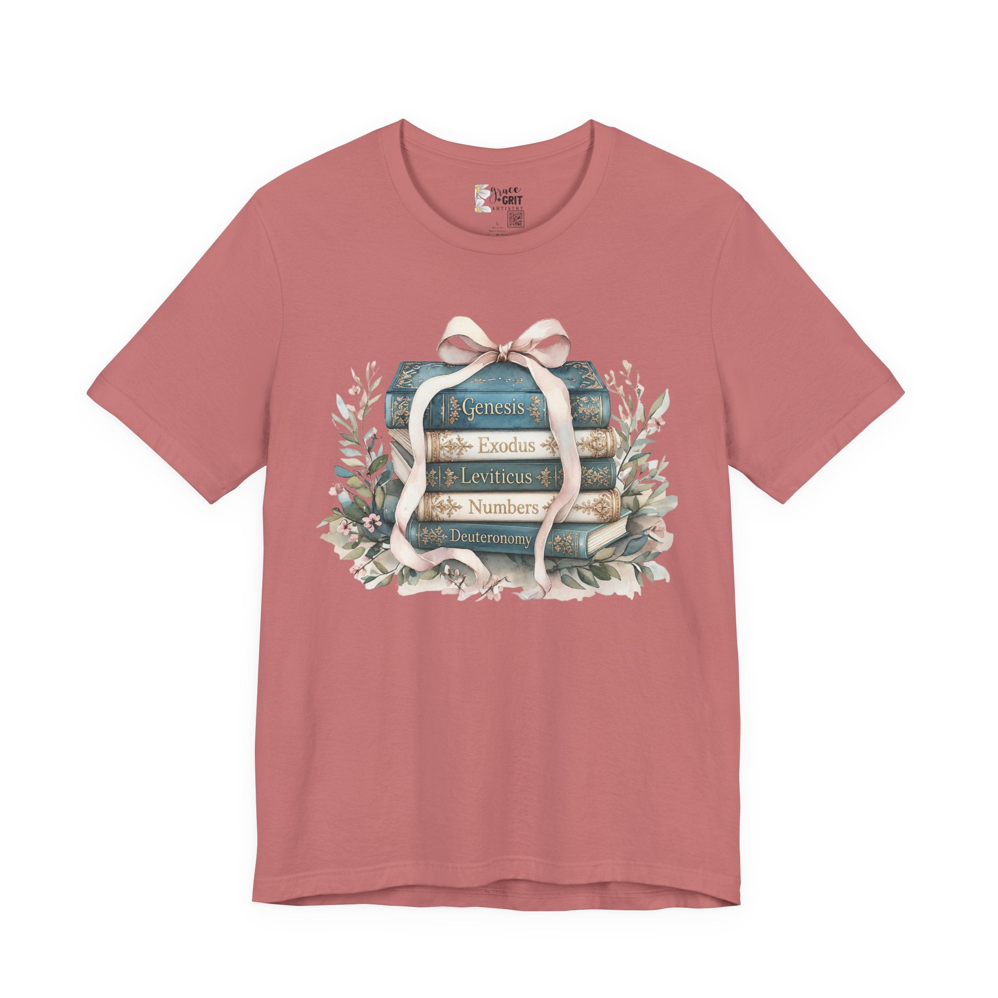 Biblical Books Stack T‑Shirt — Genesis Exodus Leviticus Numbers Design