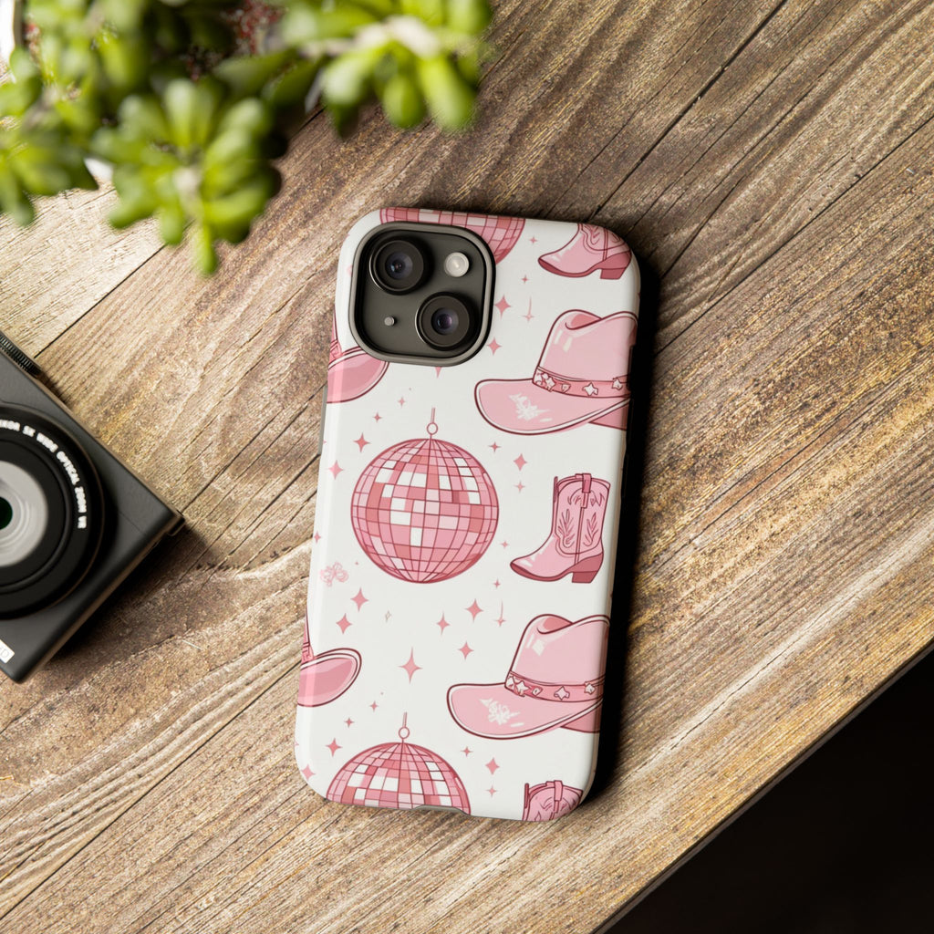 Pink Cowboy Boots & Disco Balls Tough Phone Case