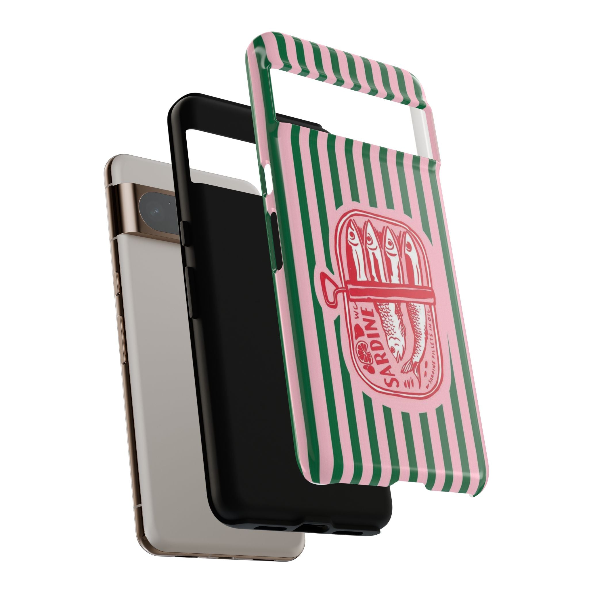 Sardine Stripe Phone Case — Retro Pink & Green Nautical Protection